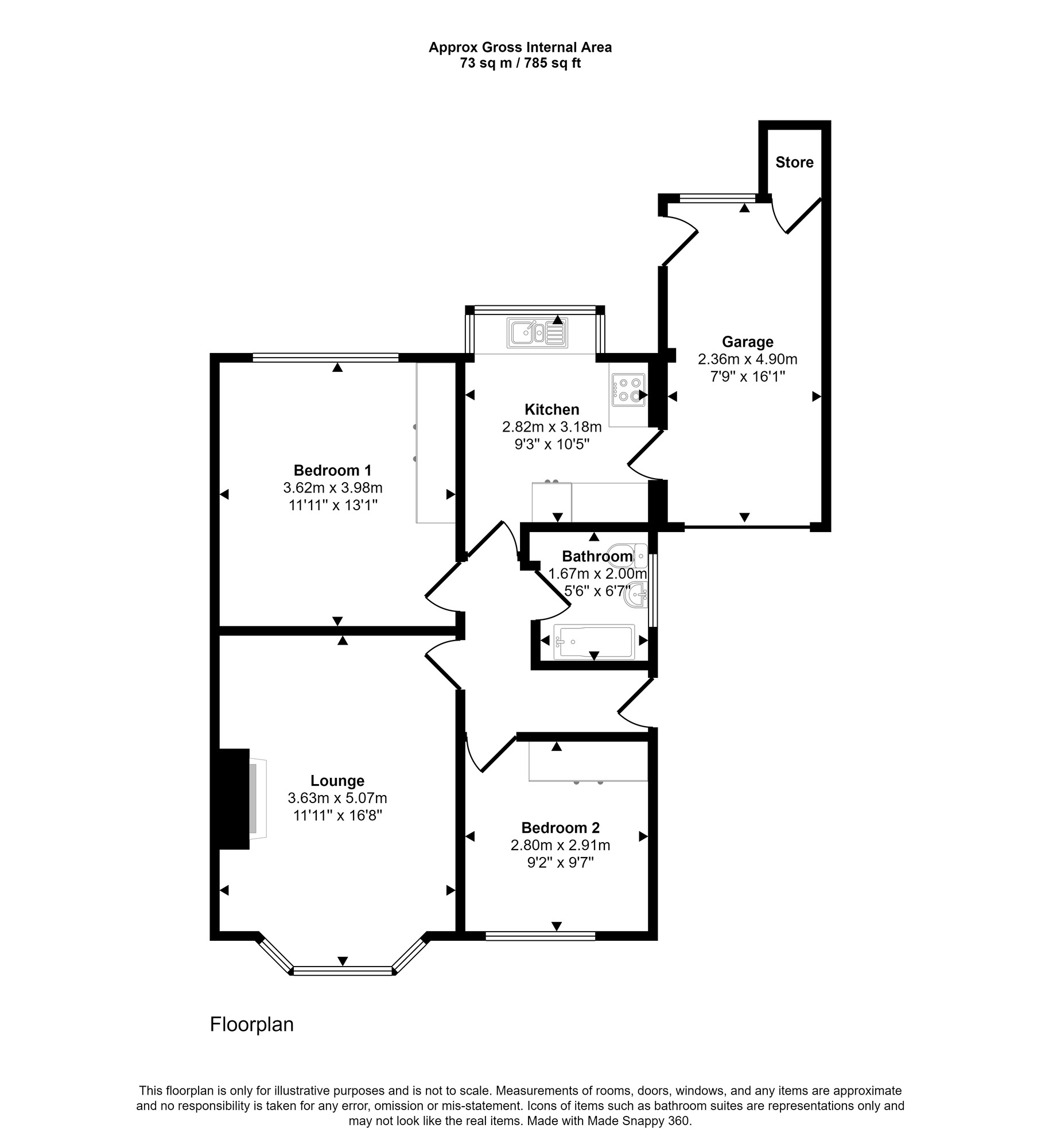 Floorplan of 2 bedroom Semi Detached Bungalow to rent, Elsdon Road, Whickham, Newcastle upon Tyne, NE16