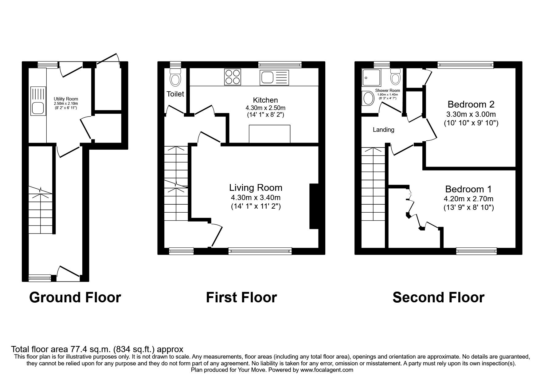 Floorplan of 2 bedroom Mid Terrace House to rent, Buchanan Green, Dunston, Tyne and Wear, NE11