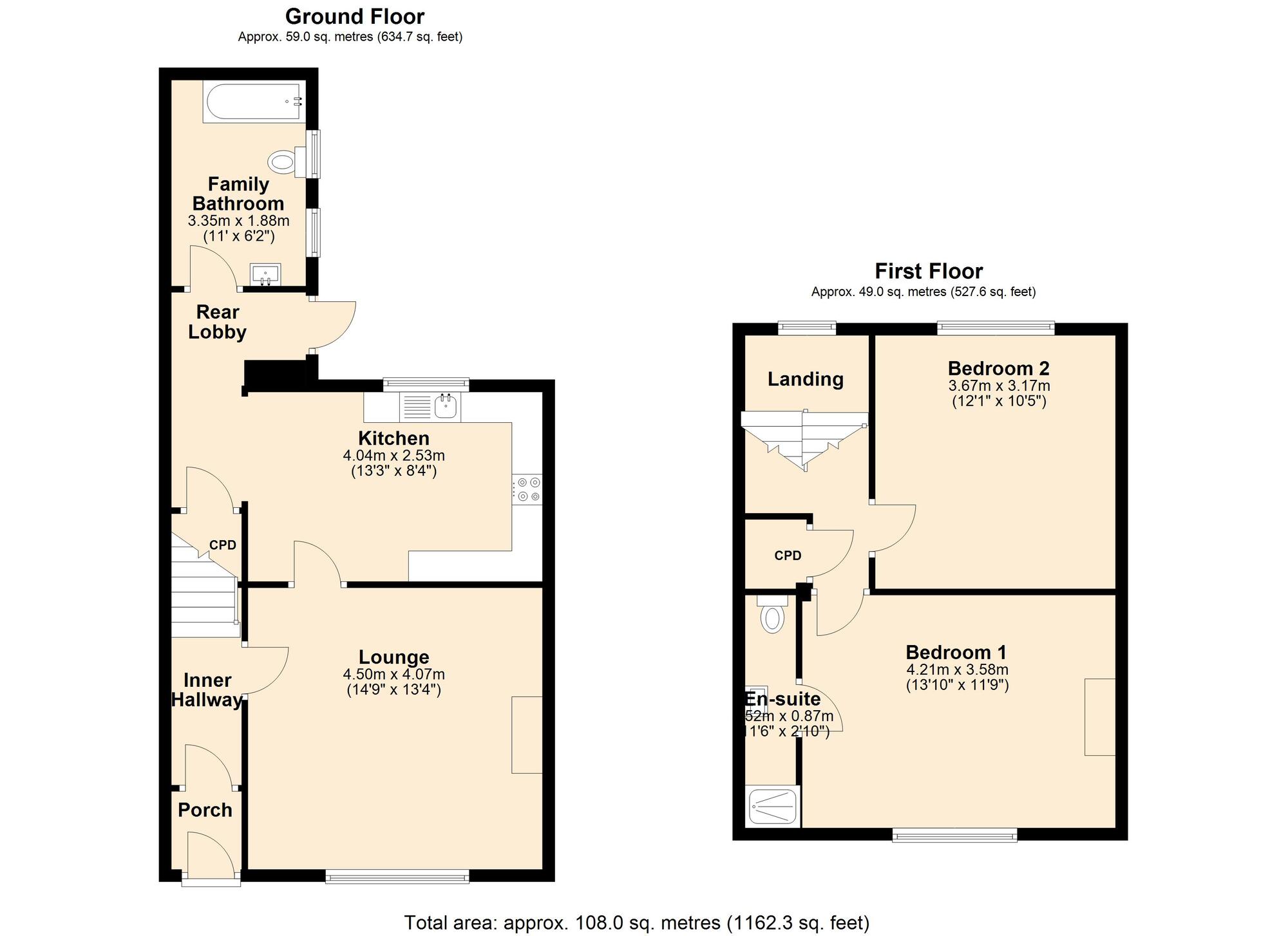 Floorplan of 2 bedroom End Terrace House to rent, Eleanor Terrace, Whickham, Newcastle upon Tyne, NE16