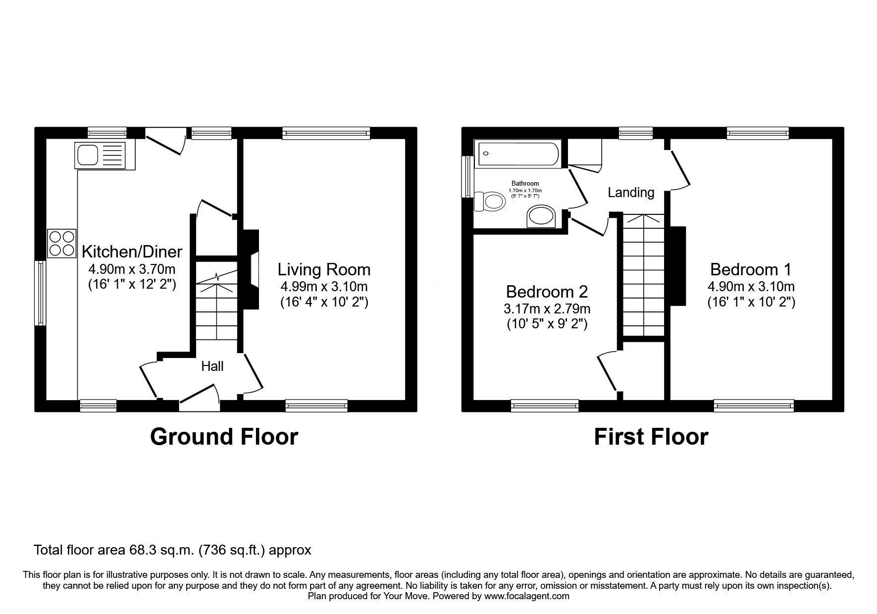 Floorplan of 2 bedroom Semi Detached House for sale, Kingsley Place, Whickham, Newcastle upon Tyne, NE16