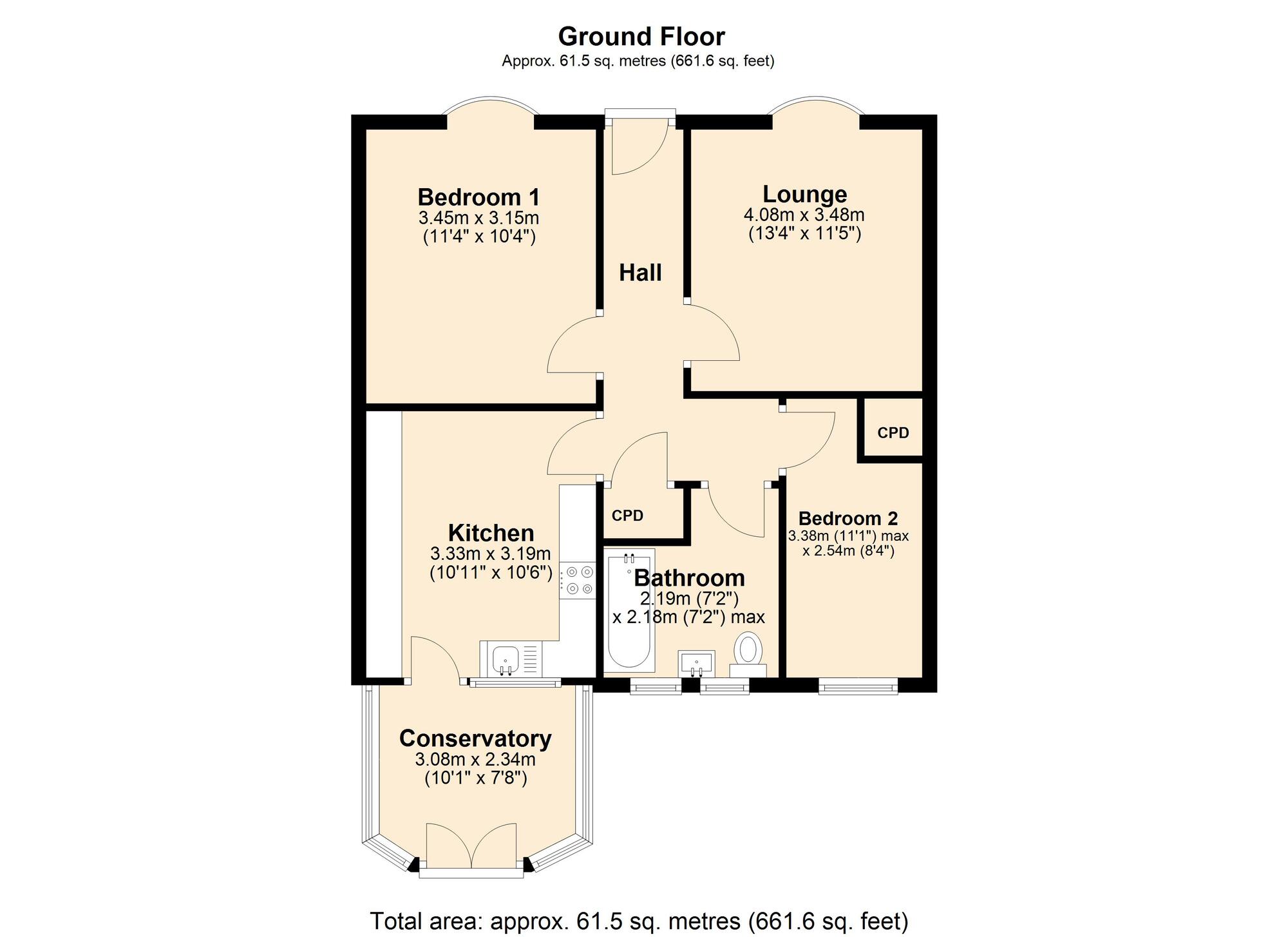 Floorplan of 2 bedroom Semi Detached Bungalow for sale, Hanover Walk, Blaydon, NE21