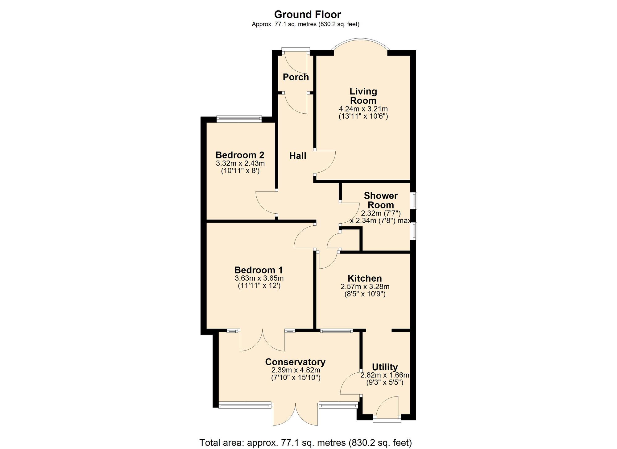 Floorplan of 2 bedroom Semi Detached Bungalow for sale, Hanover Walk, Hanover Estate, Winlaton, NE21