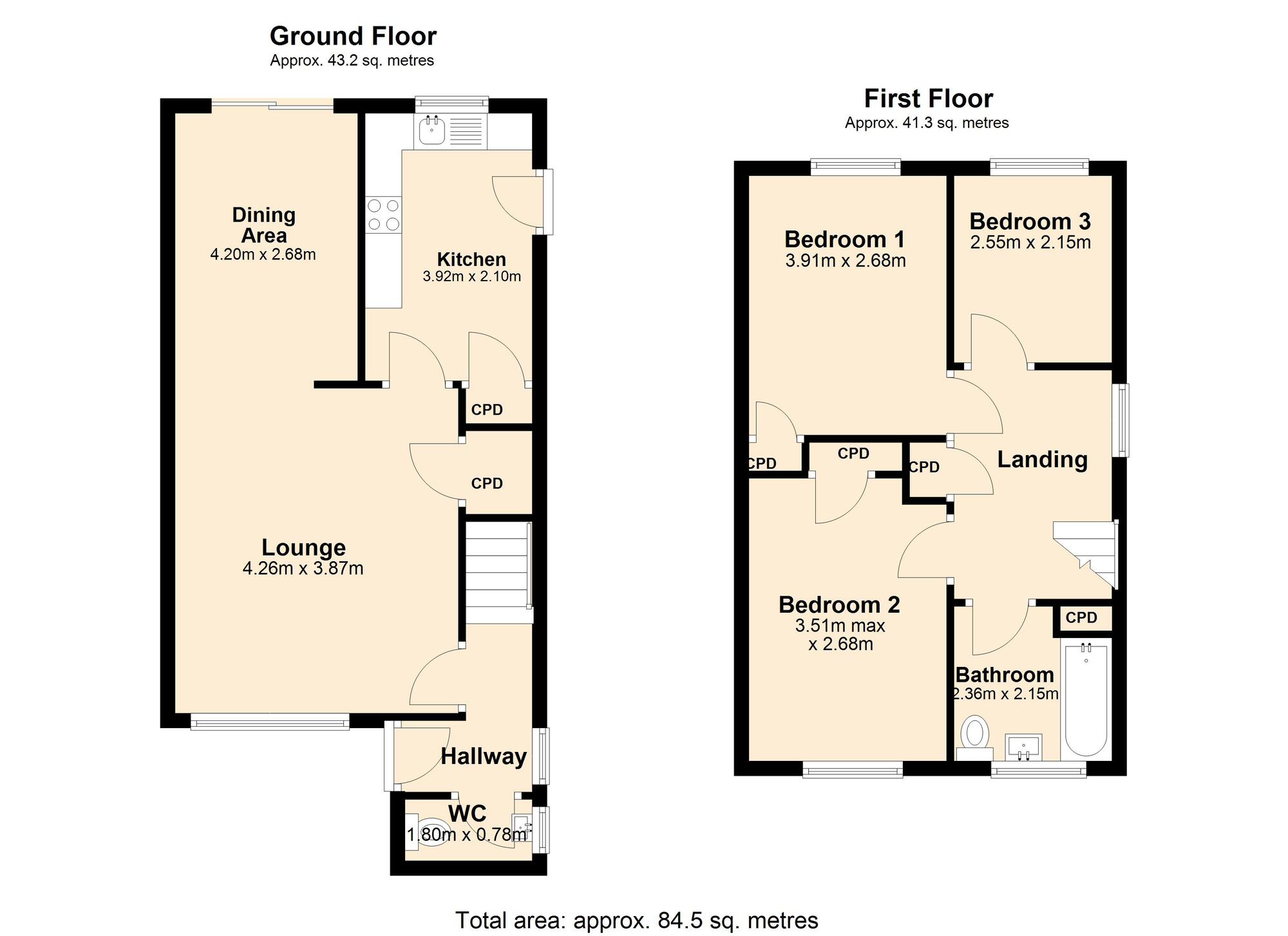 Floorplan of 3 bedroom Semi Detached House for sale, Abbots Way, Whickham, NE16