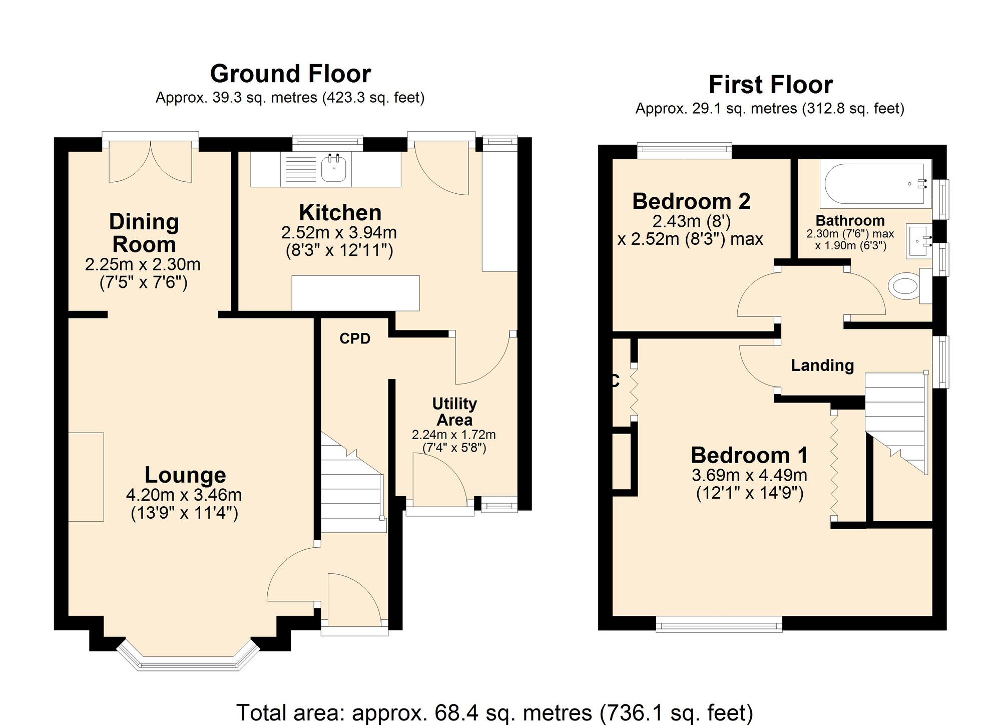 Floorplan of 2 bedroom Semi Detached House for sale, Woodside Gardens, Dunston, Gateshead, NE11
