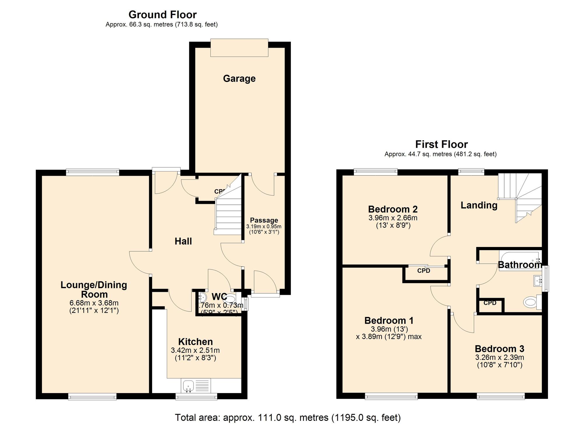 Floorplan of 3 bedroom Detached House for sale, Wansford Way, Whickham, NE16