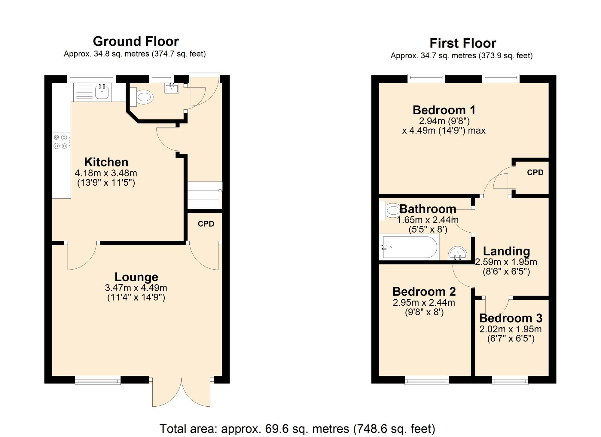 Floorplan of 3 bedroom Mid Terrace House for sale, Wallington Close, Blaydon, NE21