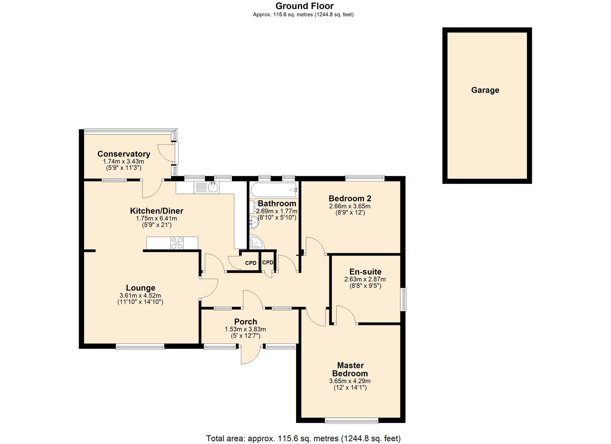 Floorplan of 2 bedroom Semi Detached Bungalow for sale, Broom Lane, Whickham, NE16