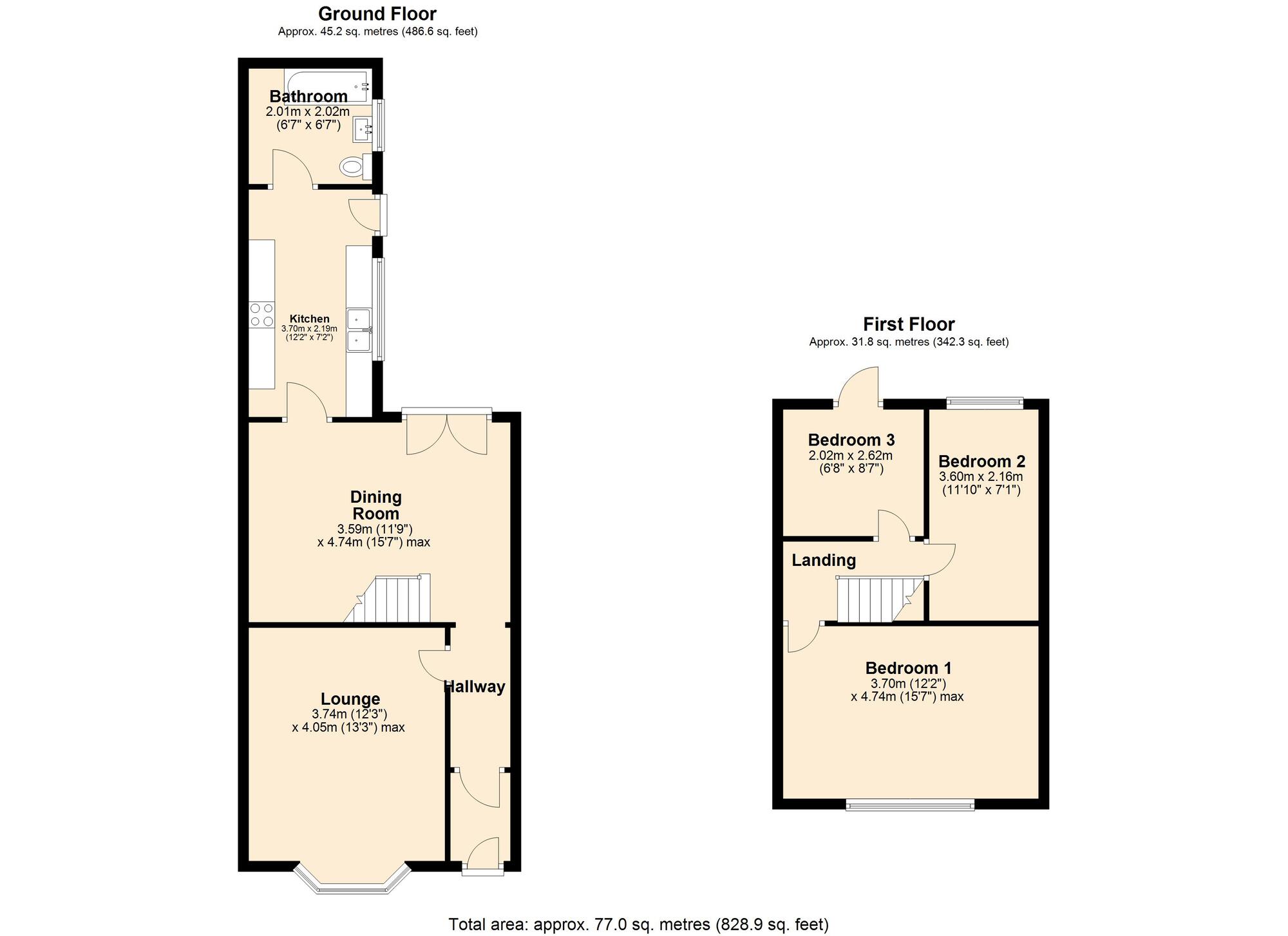 Floorplan of 3 bedroom Mid Terrace House for sale, Bowland Crescent, Blaydon, NE21