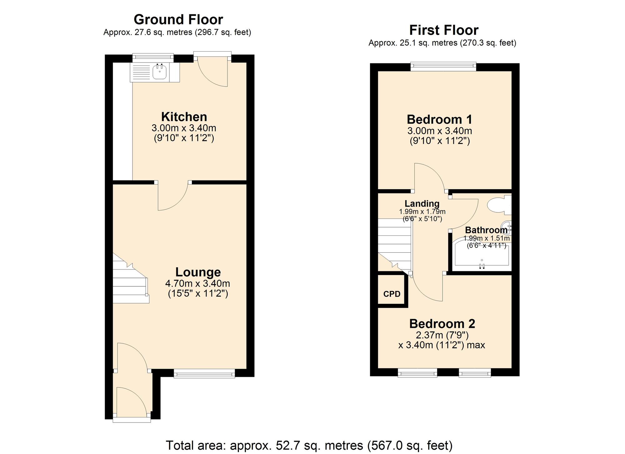 Floorplan of 2 bedroom Mid Terrace House for sale, The Foxhills, Whickham, NE16