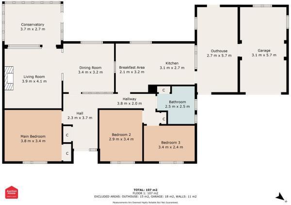 Floorplan of 3 bedroom Detached Bungalow for sale, Shibdon Road, Axwell Park, Blaydon, NE21