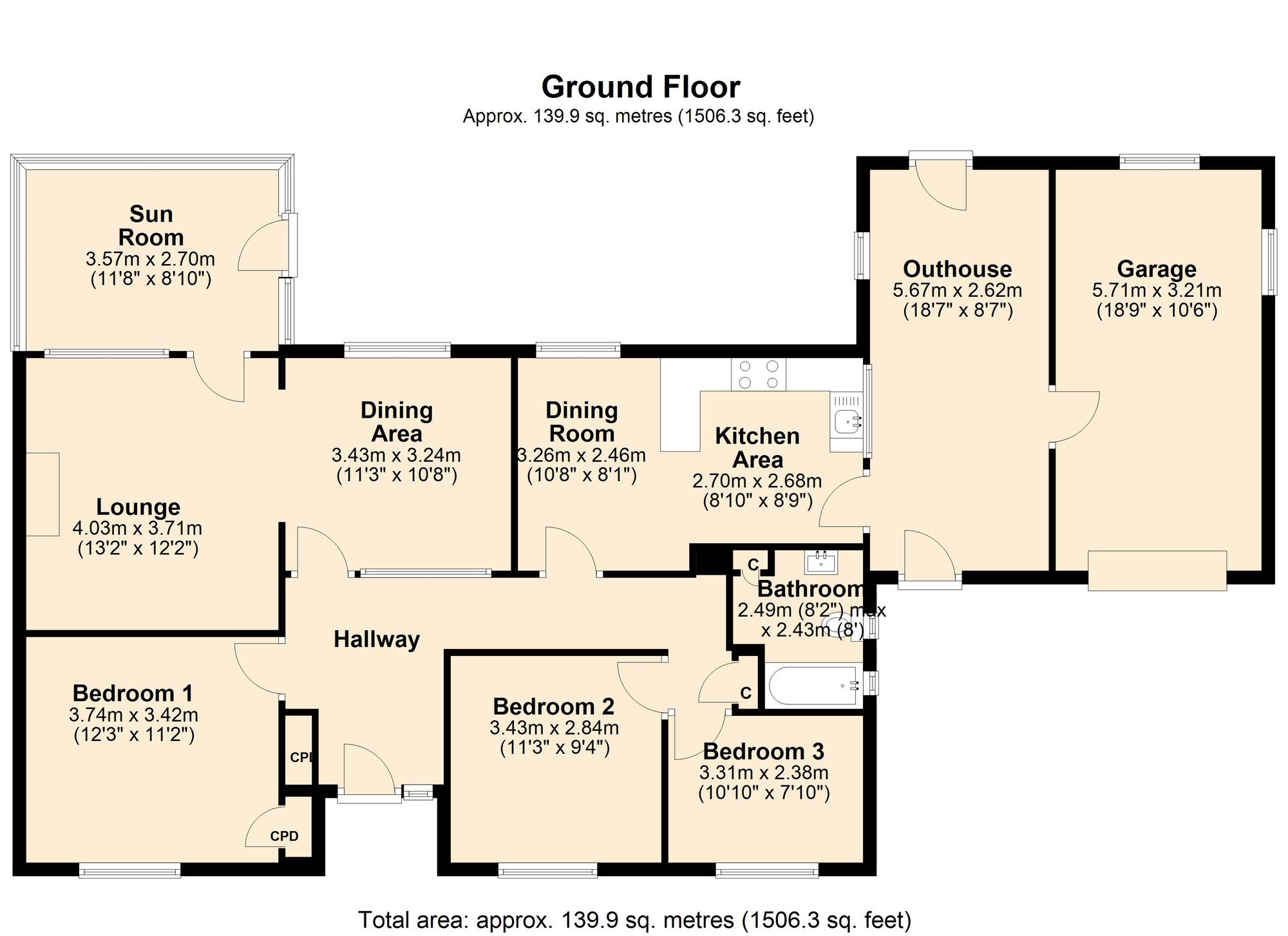 Floorplan of 3 bedroom Detached Bungalow for sale, Shibdon Road, Axwell Park, Blaydon, NE21