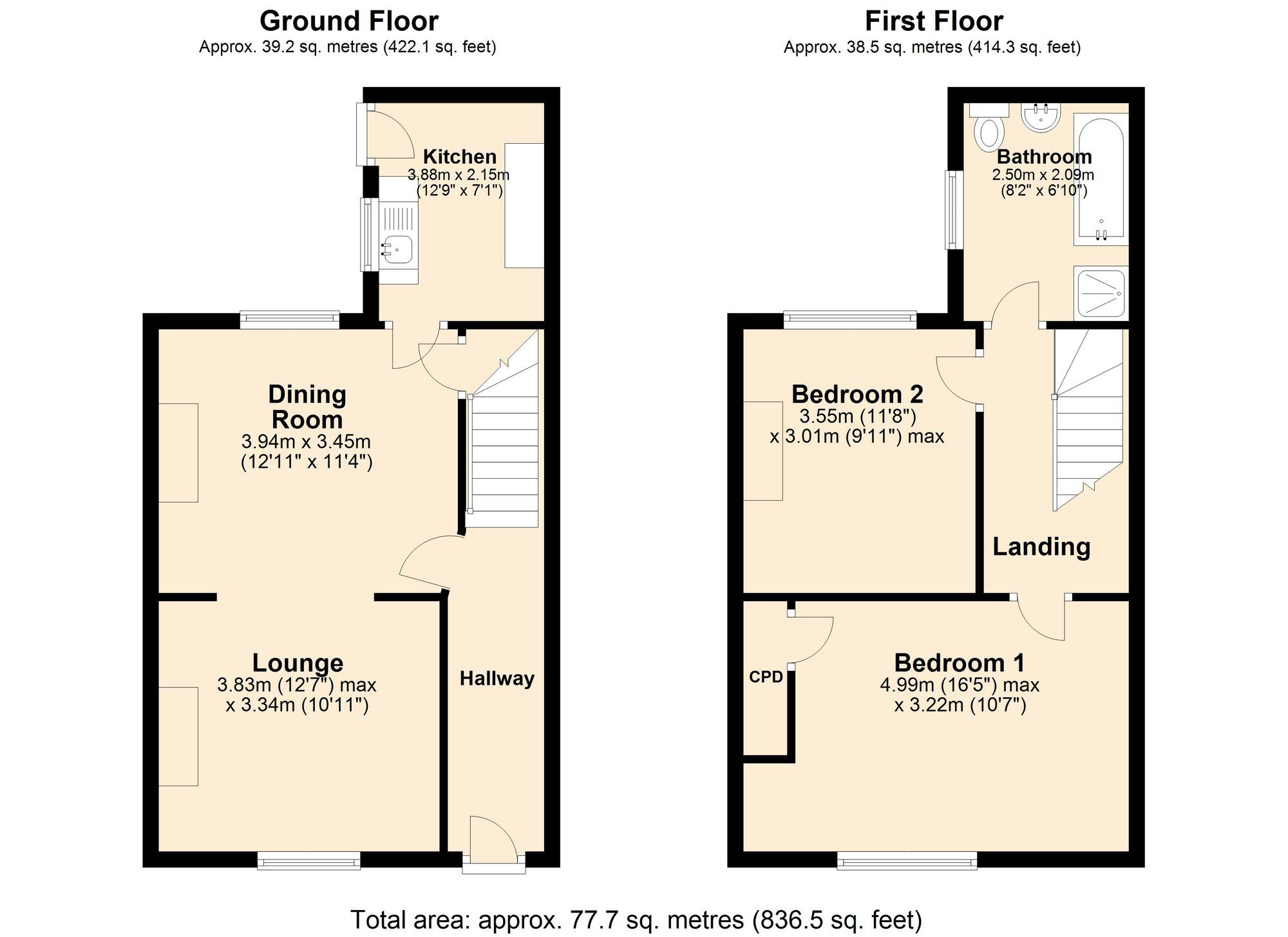 Floorplan of 2 bedroom Mid Terrace House for sale, Litchfield Street, Winlaton, Blaydon, NE21