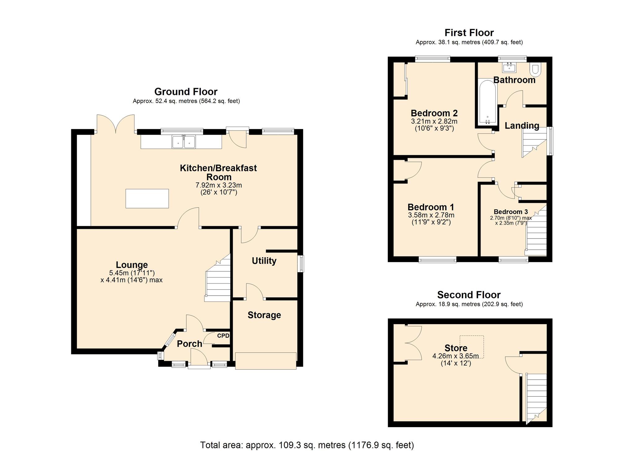 Floorplan of 3 bedroom Semi Detached House for sale, Fairway, Stella, Blaydon, NE21