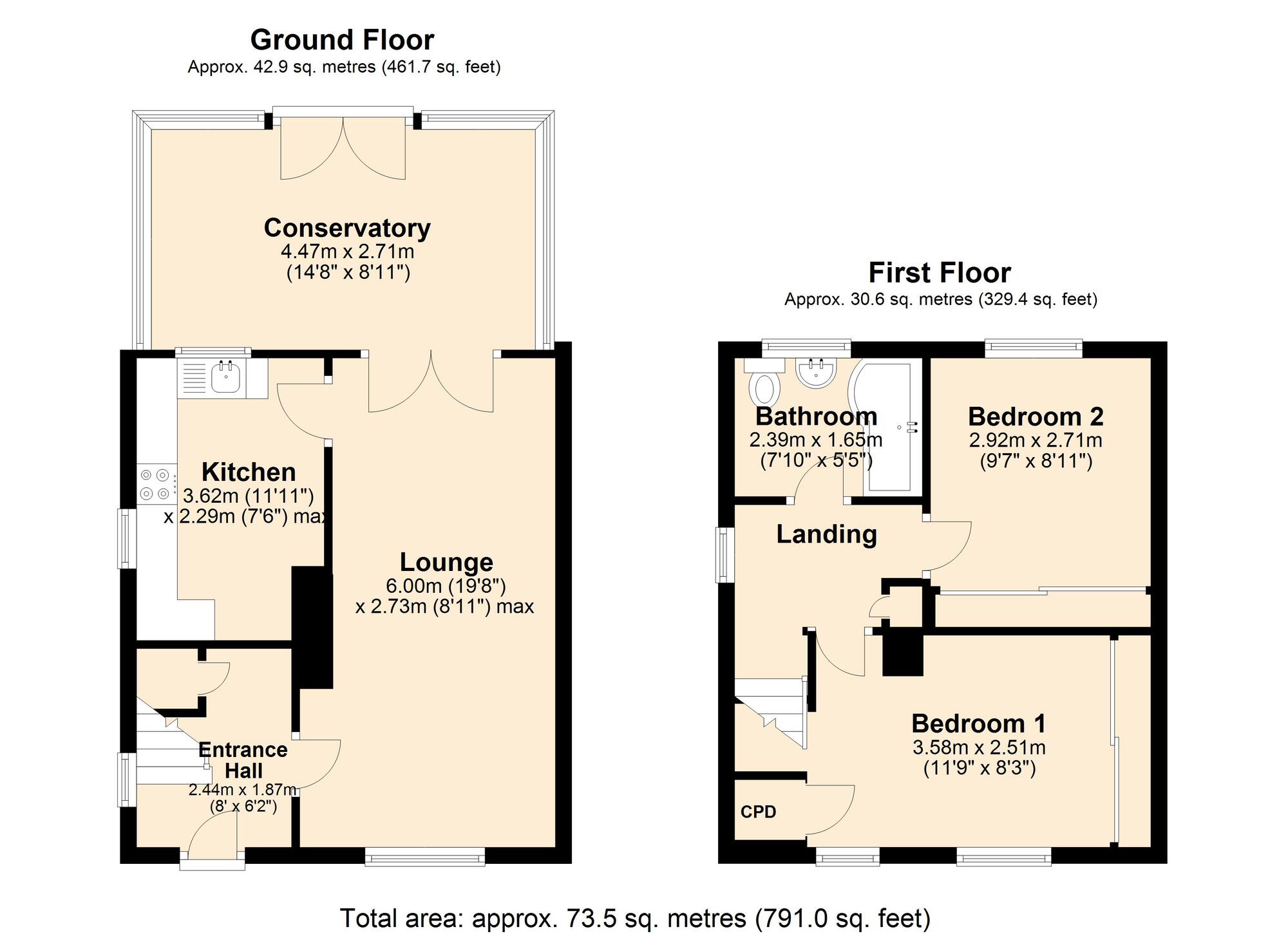 Floorplan of 2 bedroom Semi Detached House for sale, Malvern Gardens, Lobley Hill, Tyne and Wear, NE11