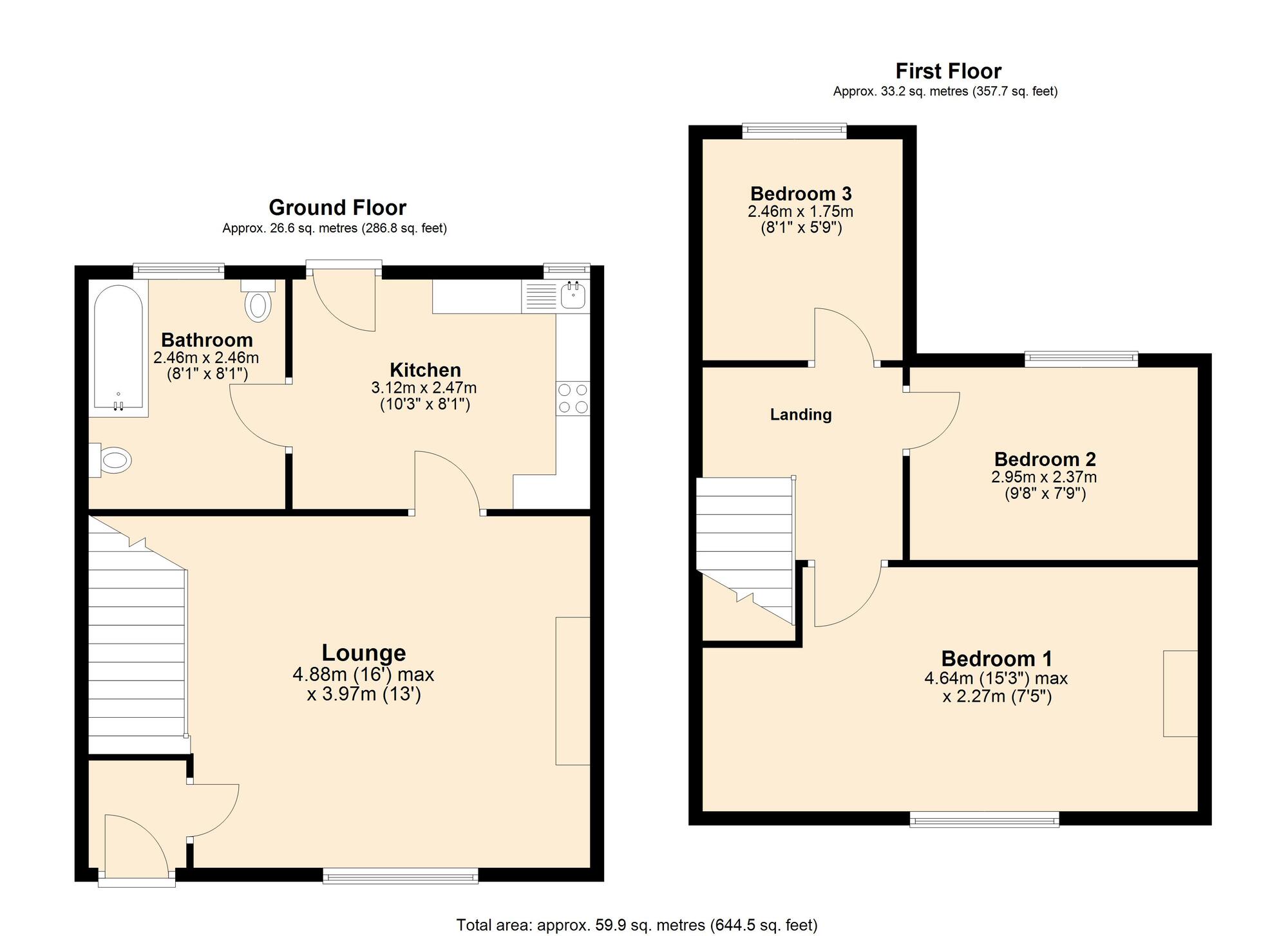 Floorplan of 3 bedroom End Terrace House for sale, Helen Street, Blaydon, NE21