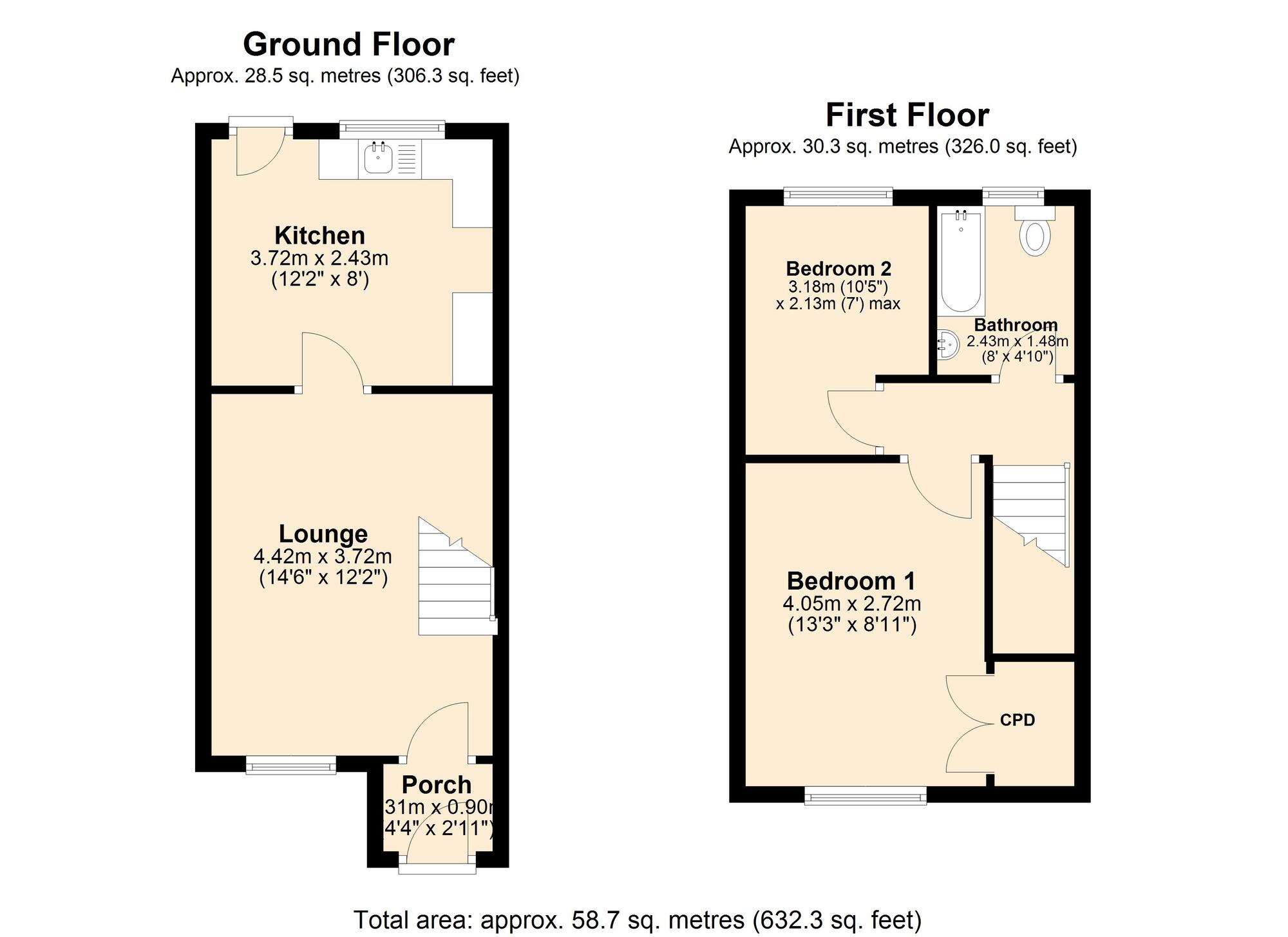 Floorplan of 2 bedroom Mid Terrace House for sale, The Copse, Blaydon-on-Tyne, Tyne and Wear, NE21