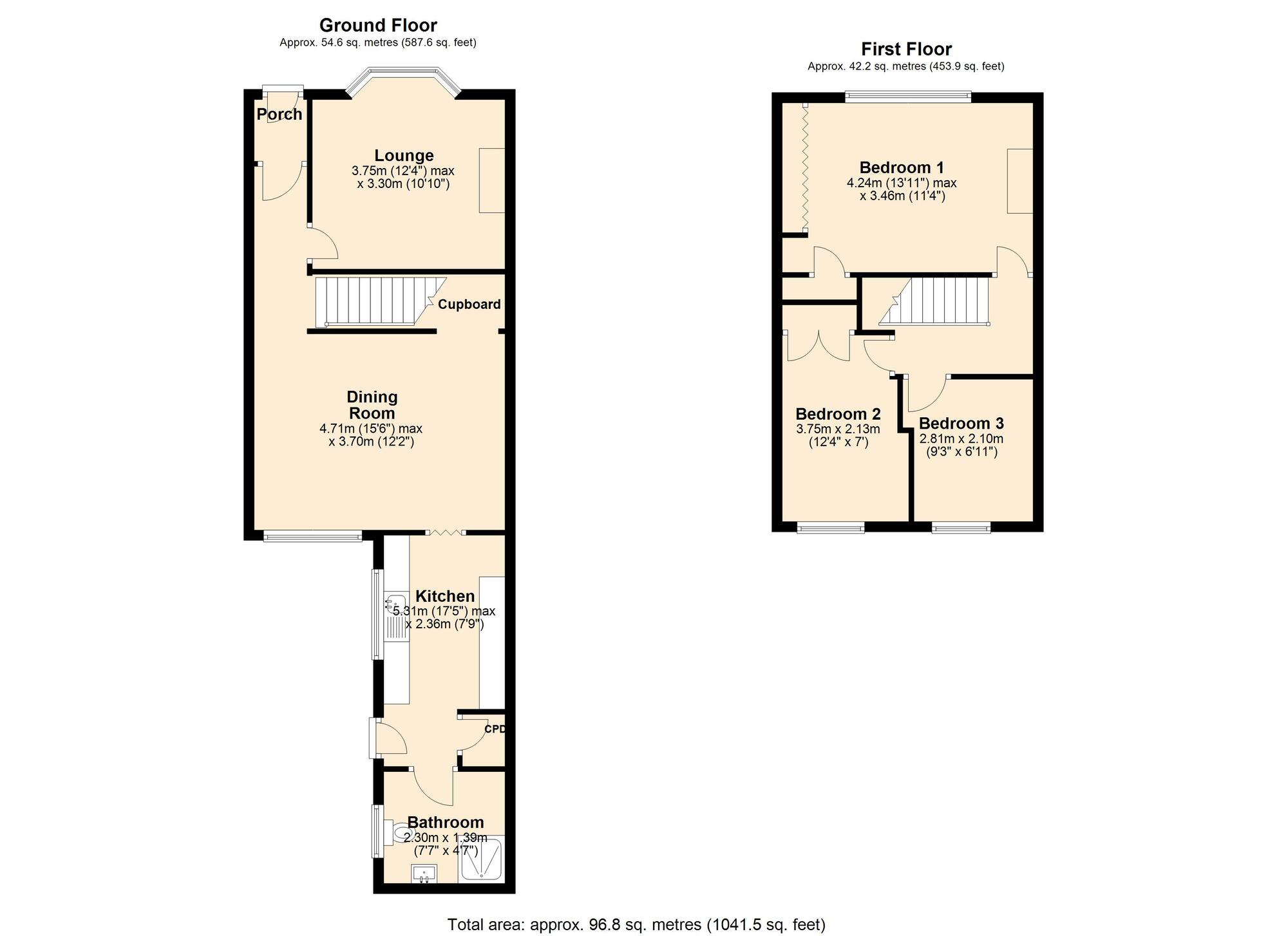 Floorplan of 3 bedroom Mid Terrace House for sale, Bowland Crescent, Blaydon-on-Tyne, Tyne and Wear, NE21