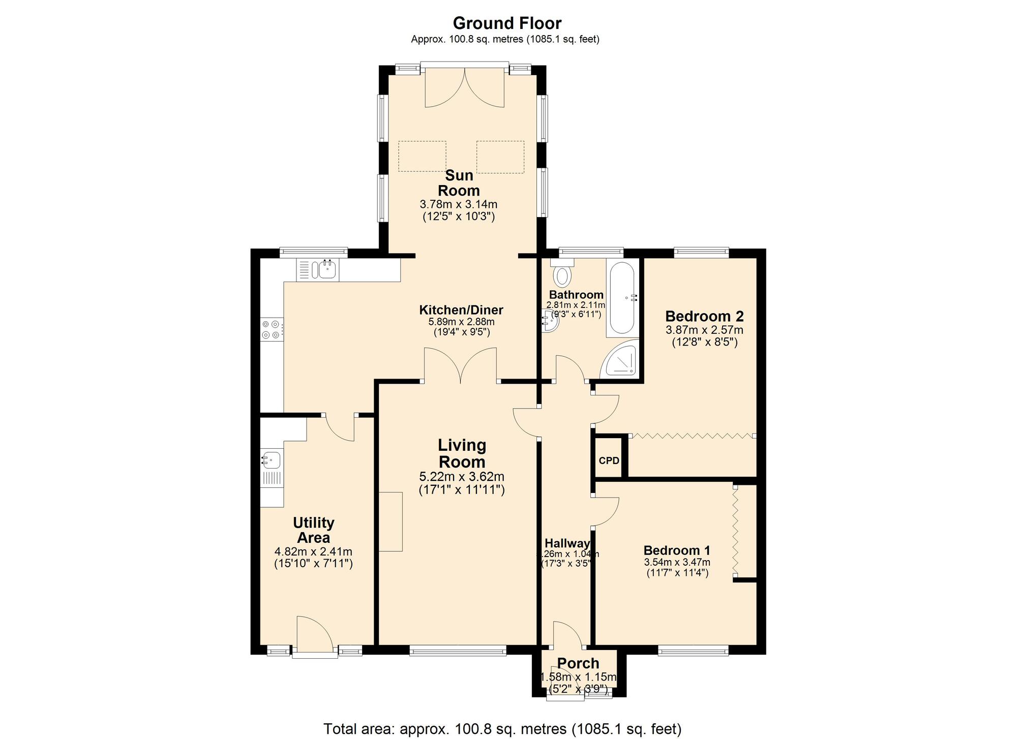 Floorplan of 2 bedroom Detached Bungalow for sale, Friarside Gardens, Whickham, NE16