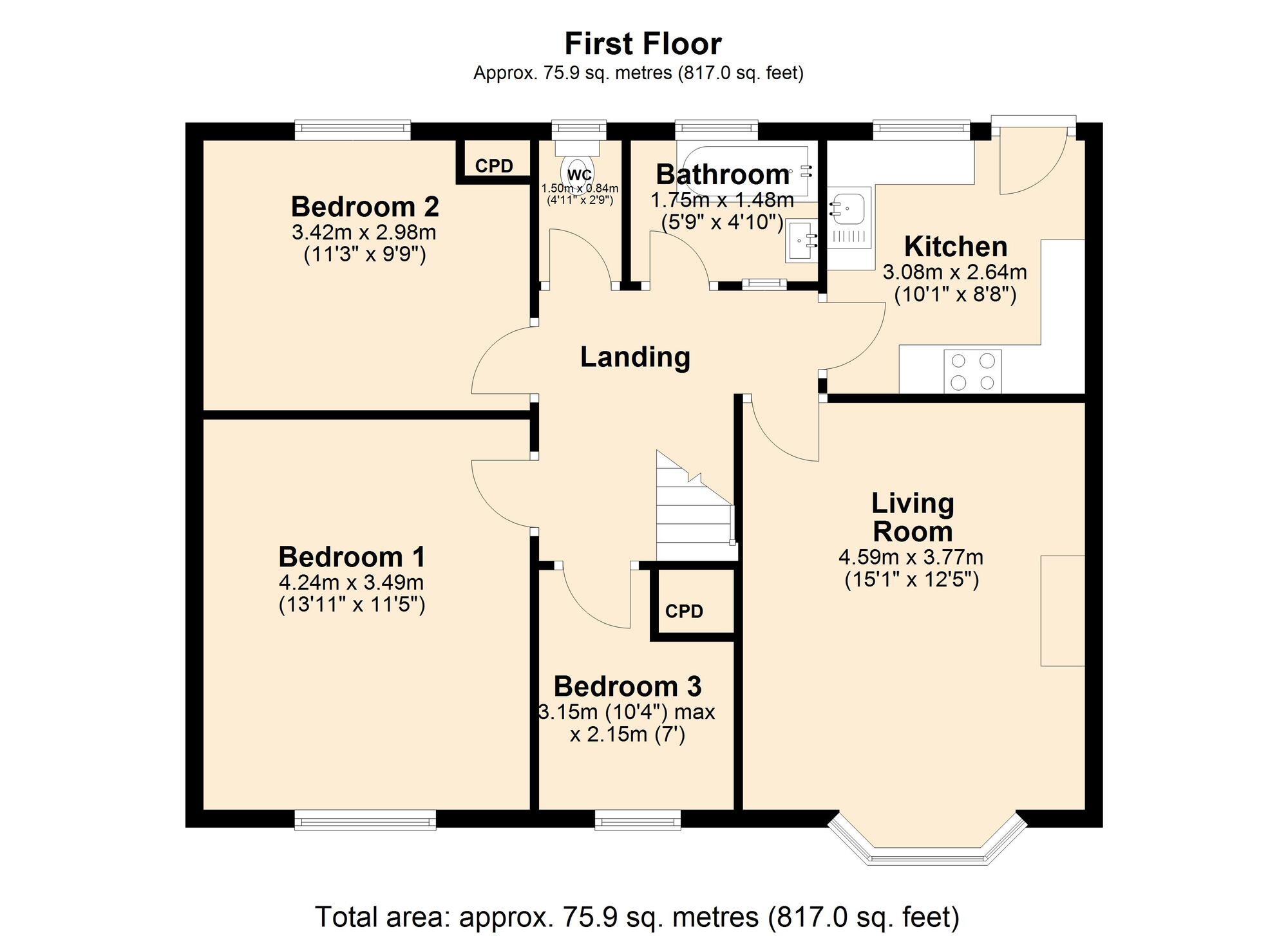 Floorplan of 3 bedroom  Flat for sale, Parsons Gardens, Dunston, Tyne and Wear, NE11