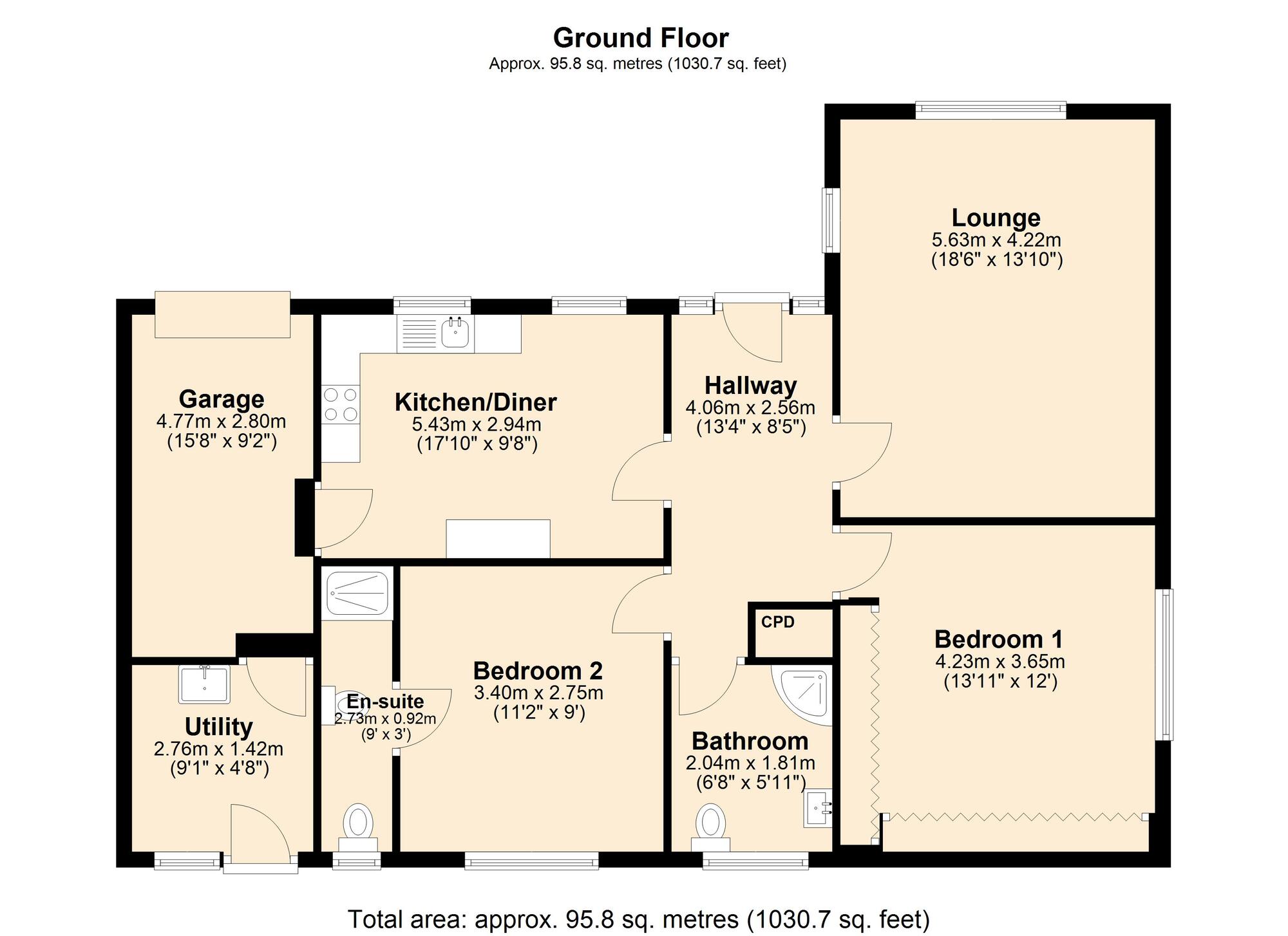 Floorplan of 2 bedroom Detached Bungalow for sale, Broom Lane, Whickham, NE16