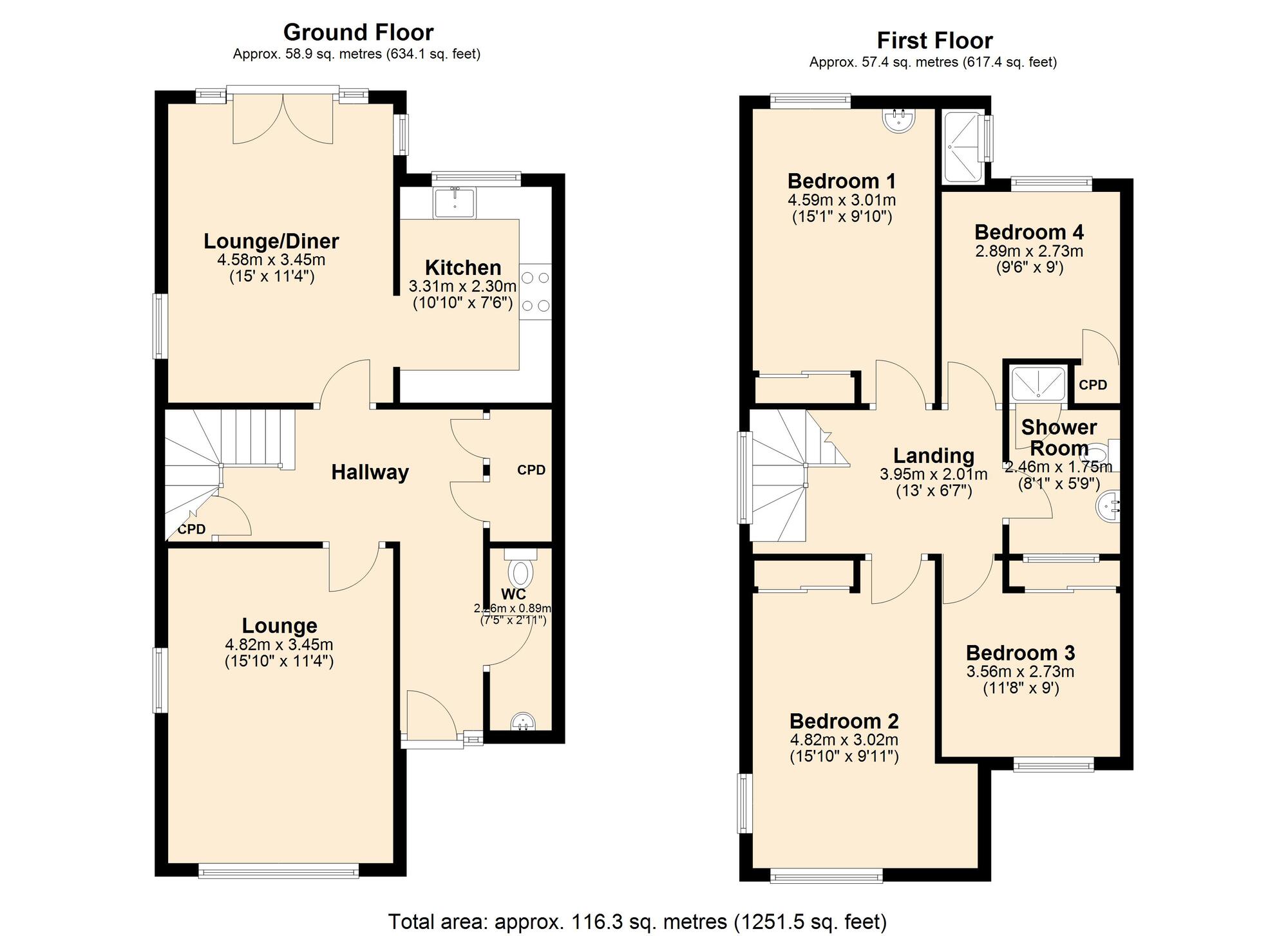 Floorplan of 4 bedroom End Terrace House for sale, Millfield Court, Broom Lane, Whickham, NE16