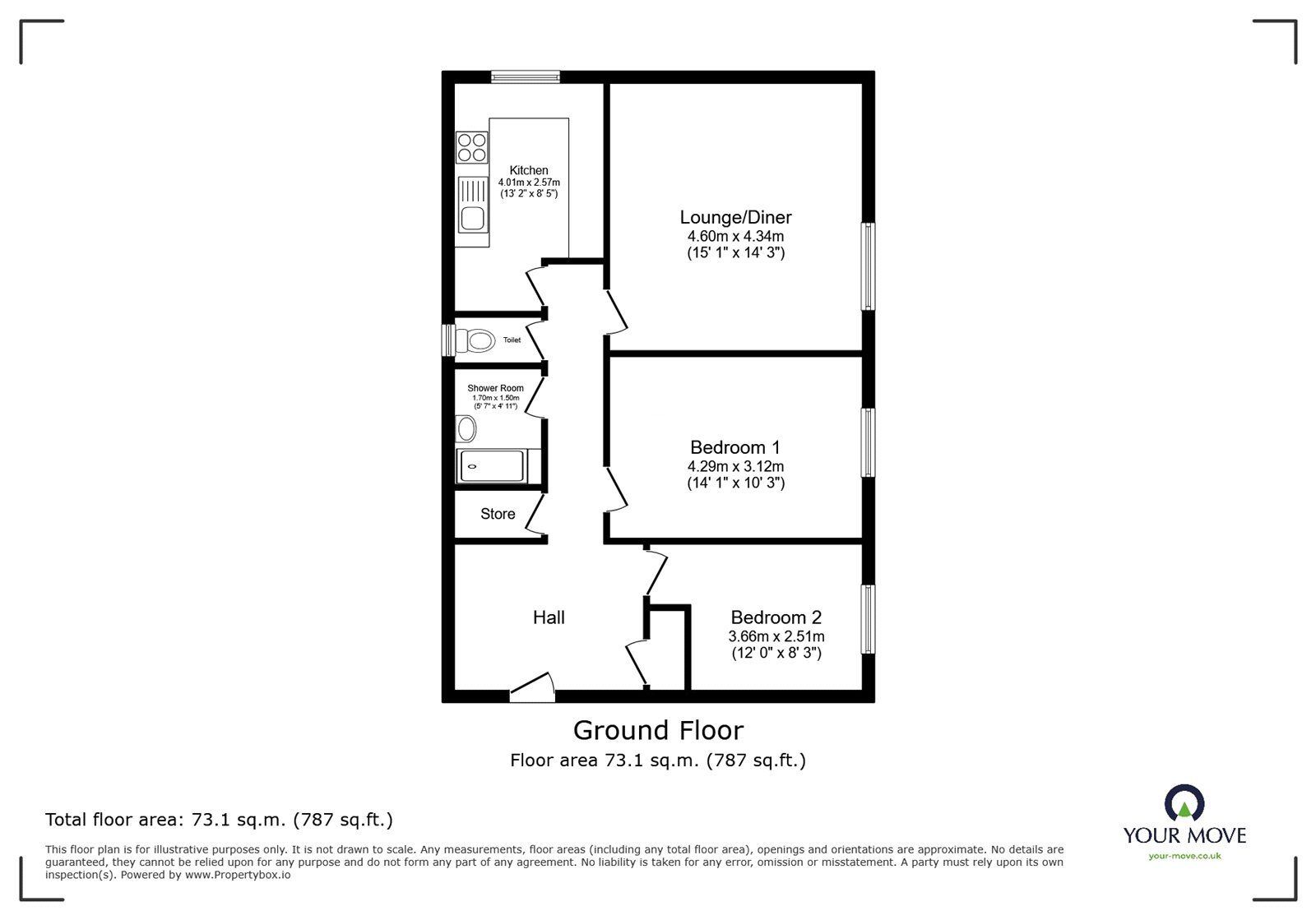 Floorplan of 2 bedroom Flat for sale, Torridge Drive, Wolverhampton, West Midlands, WV11