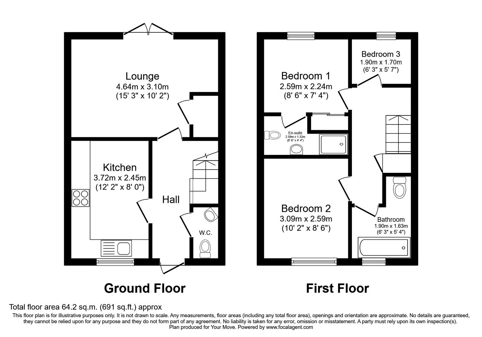 Floorplan of 3 bedroom Semi Detached House for sale, Powerhouse Lane, Wednesbury, West Midlands, WS10