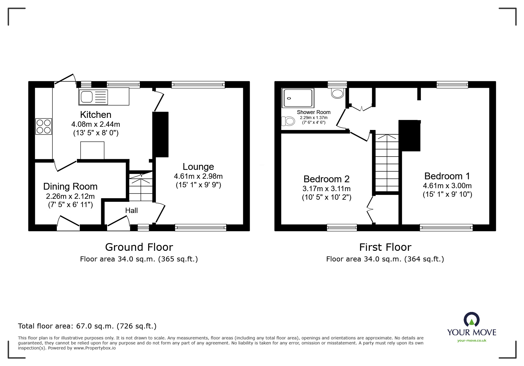 Floorplan of 2 bedroom Mid Terrace House to rent, Hilton Road, Featherstone, Staffordshire, WV10