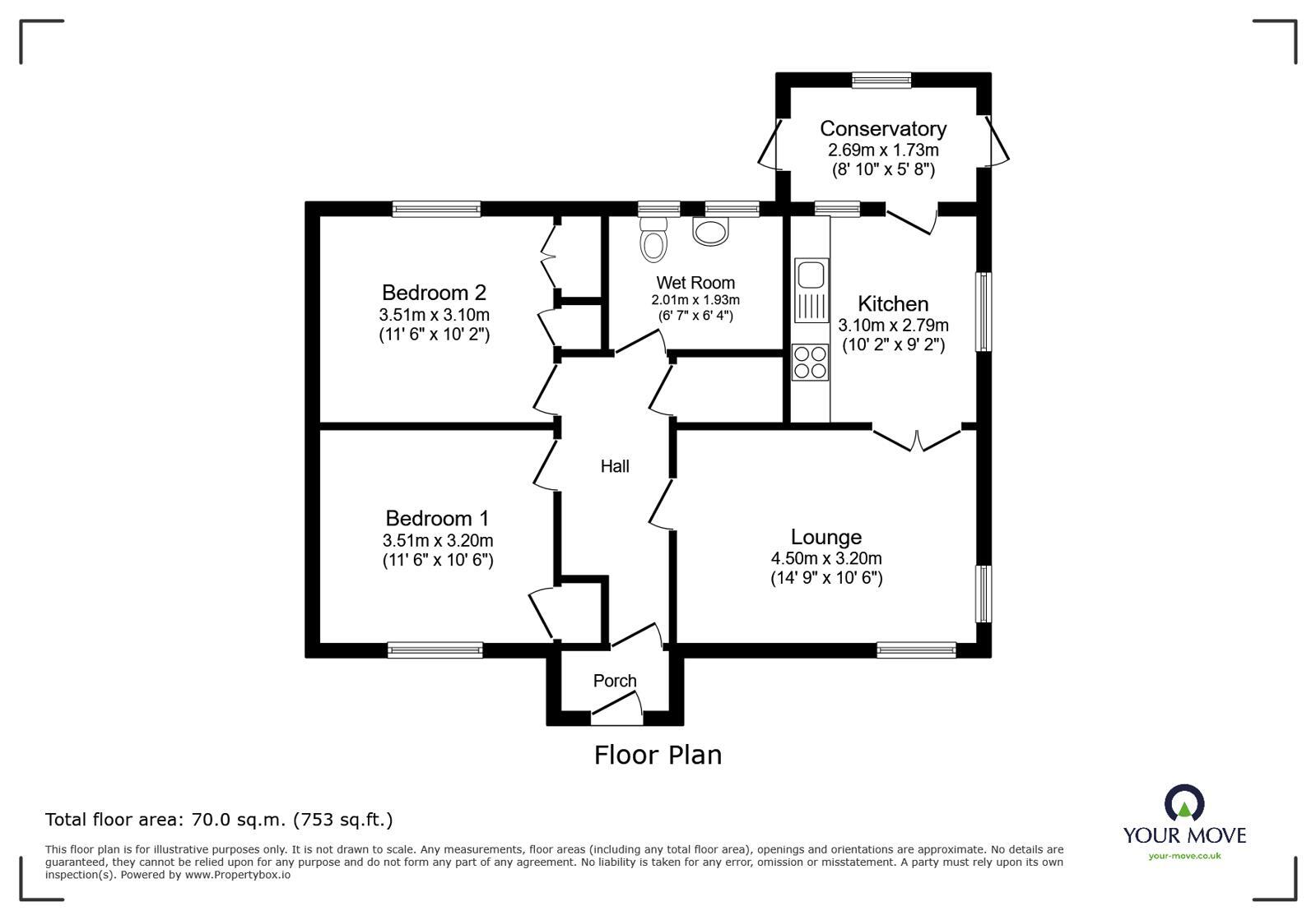 Floorplan of 2 bedroom Detached Bungalow for sale, Cherry Grove, Wolverhampton, West Midlands, WV11