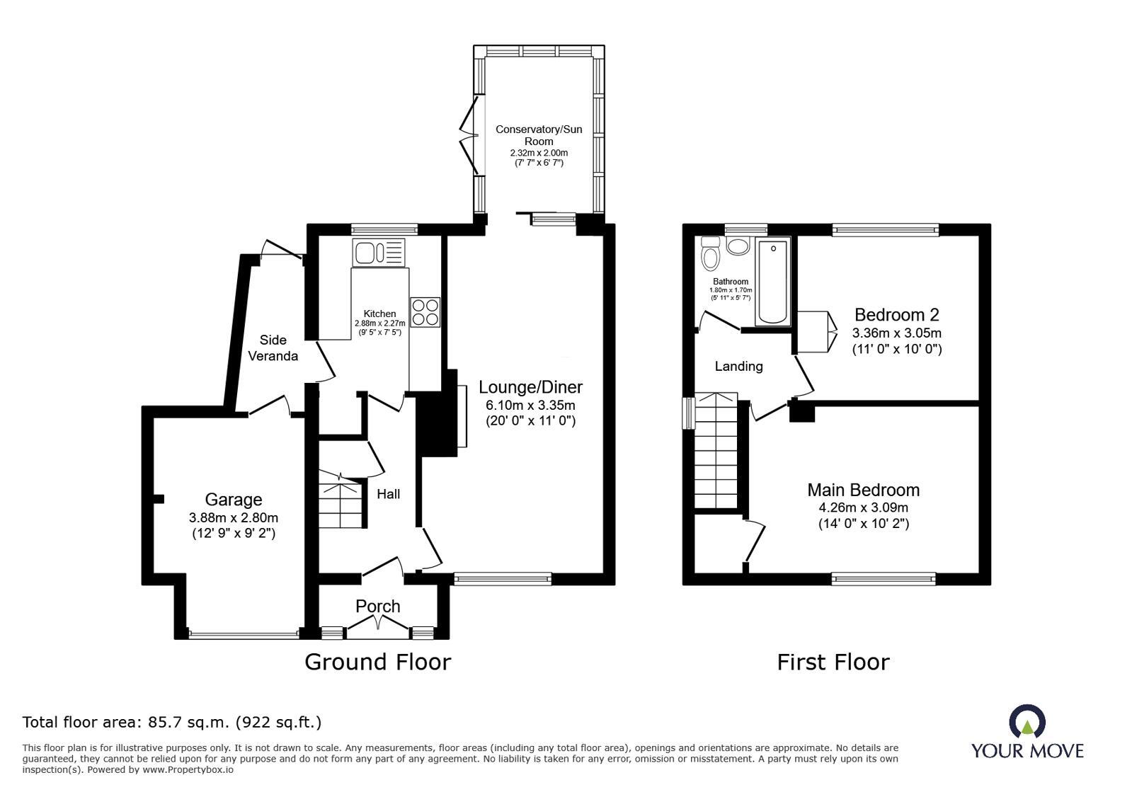 Floorplan of 2 bedroom Semi Detached House to rent, Griffiths Drive, Wolverhampton, West Midlands, WV11