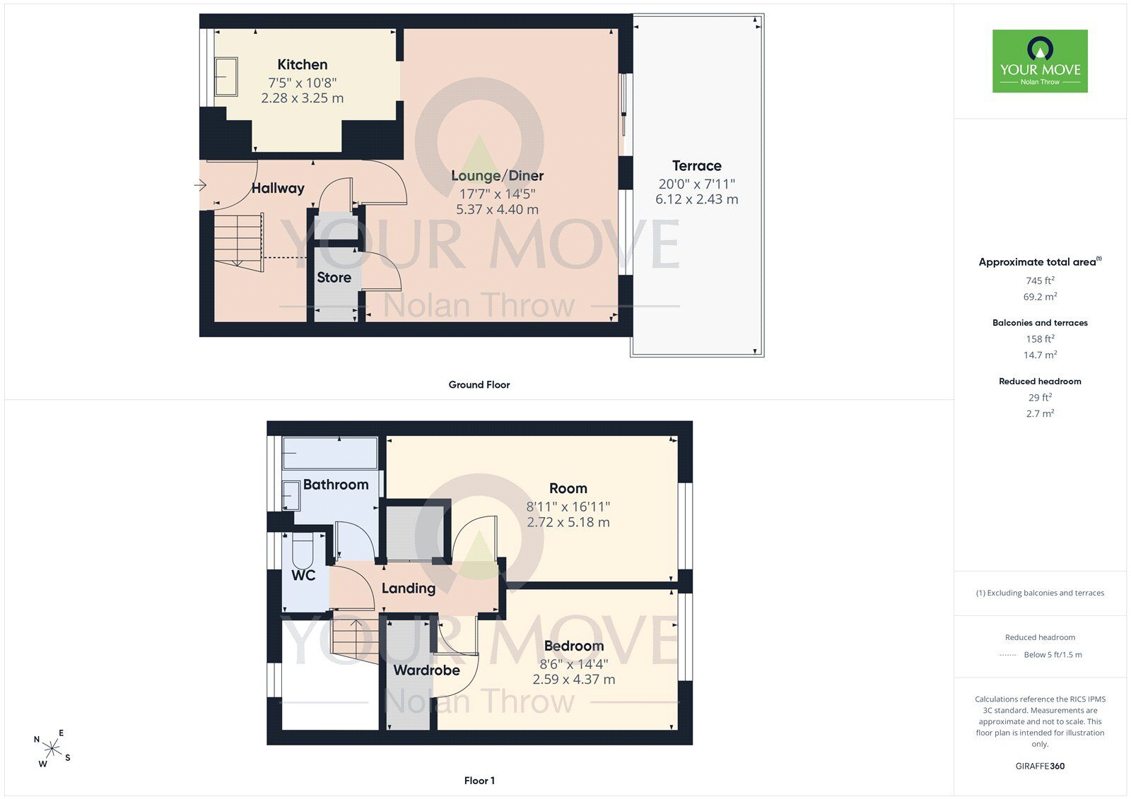 Floorplan of 2 bedroom Mid Terrace House for sale, Walledwell Court, Standens Barn, Northampton, NN3
