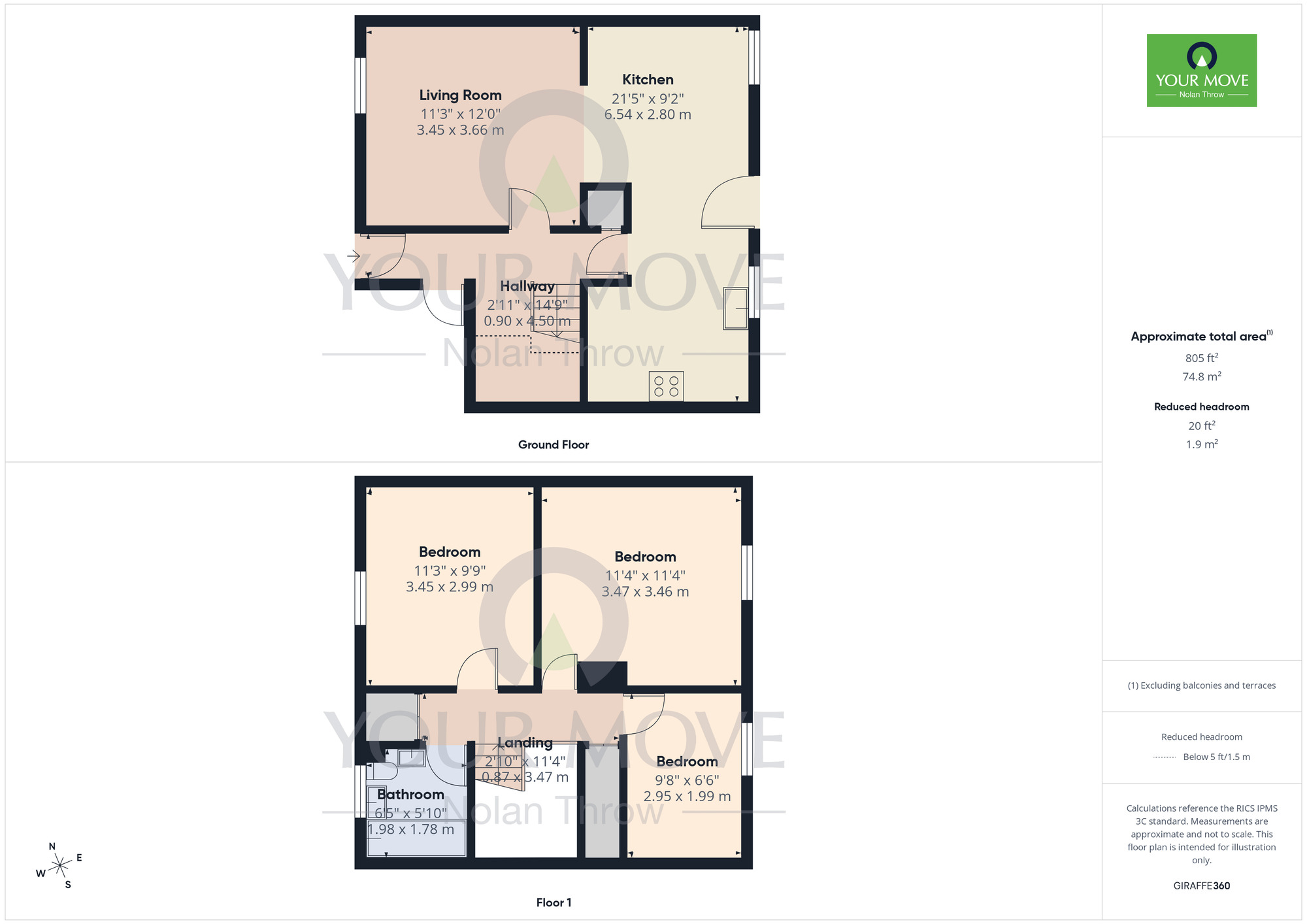 Floorplan of 3 bedroom Mid Terrace House to rent, Bellropes Square, Northampton, Northamptonshire, NN3