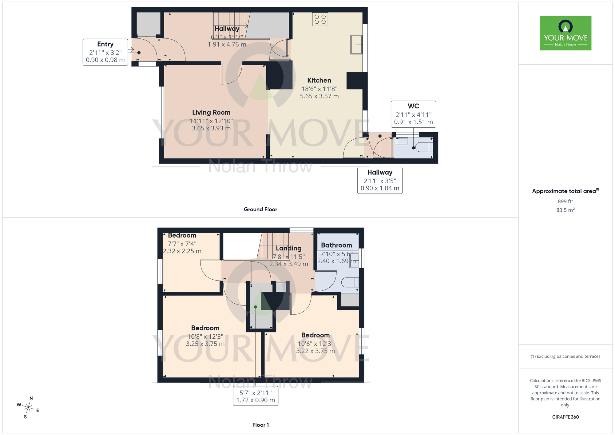 Floorplan of 3 bedroom End Terrace House for sale, Longueville Court, Lumbertubs, Northampton, NN3