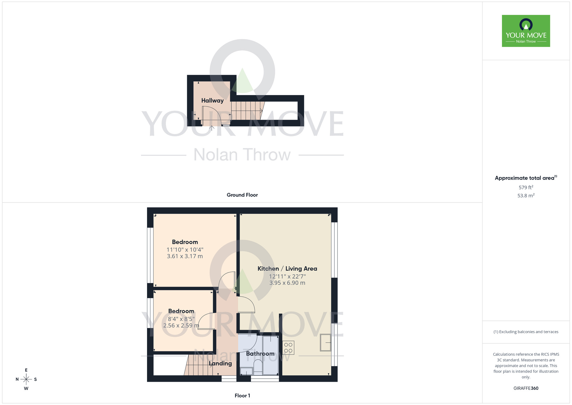 Floorplan of 2 bedroom End Terrace Flat for sale, Yewtree Court, Boothville, Northampton, NN3