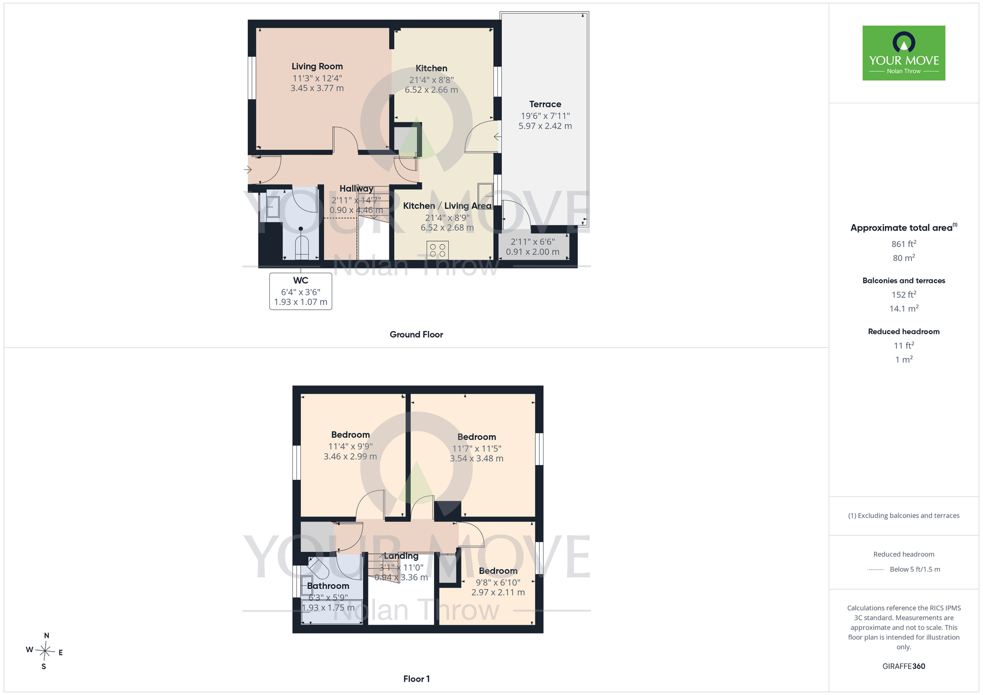 Floorplan of 3 bedroom Mid Terrace House for sale, Hawksbeard Place, Ecton Brook, Northampton, NN3