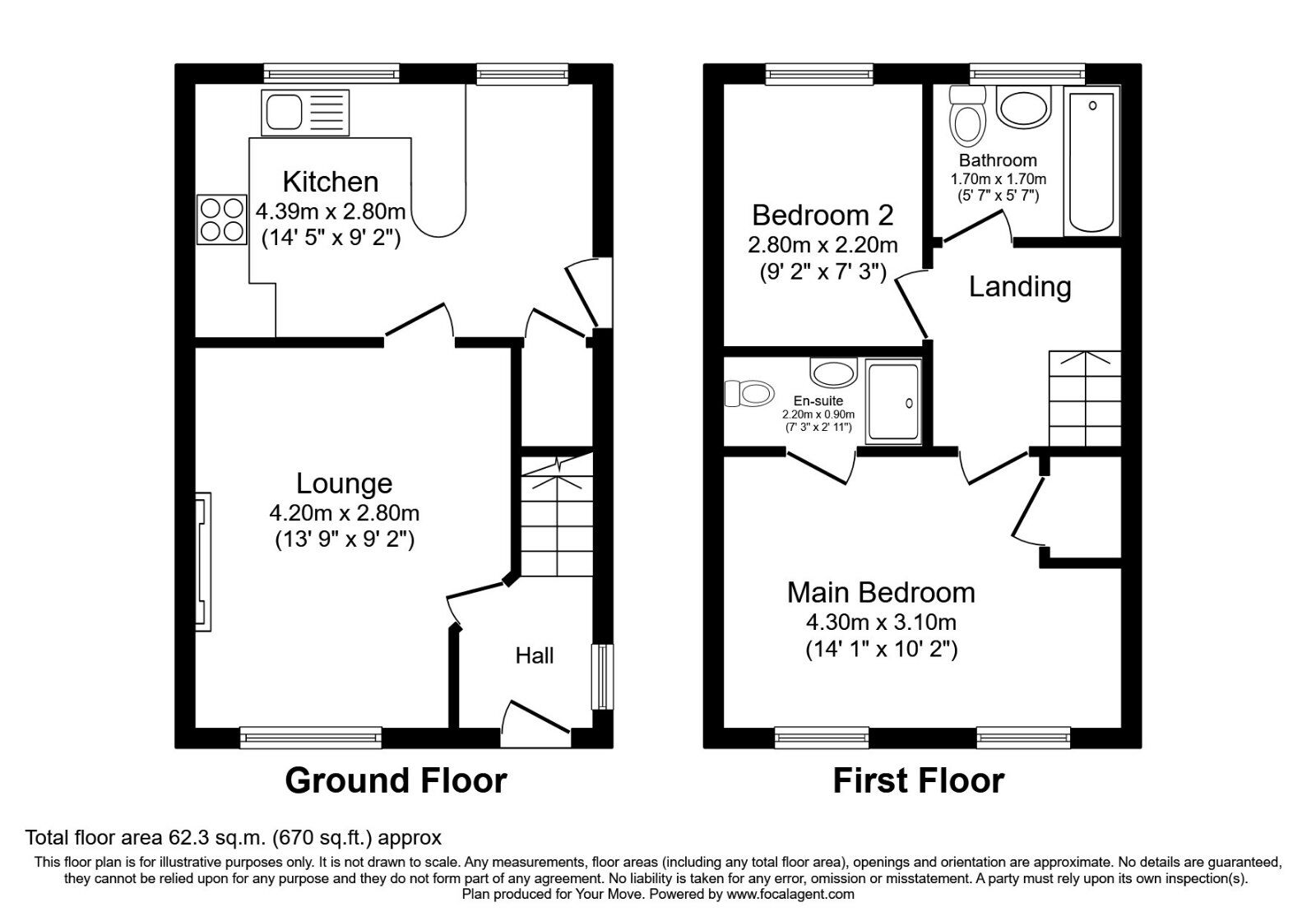 Floorplan of 2 bedroom End Terrace House to rent, Round Oak Drive, Telford, Shropshire, TF1