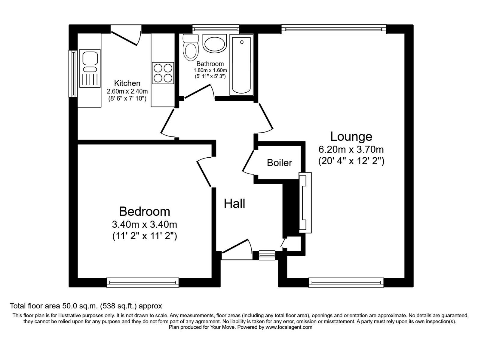 Floorplan of 1 bedroom Semi Detached Bungalow to rent, Hall Dene, Haybridge Road, Telford, TF1