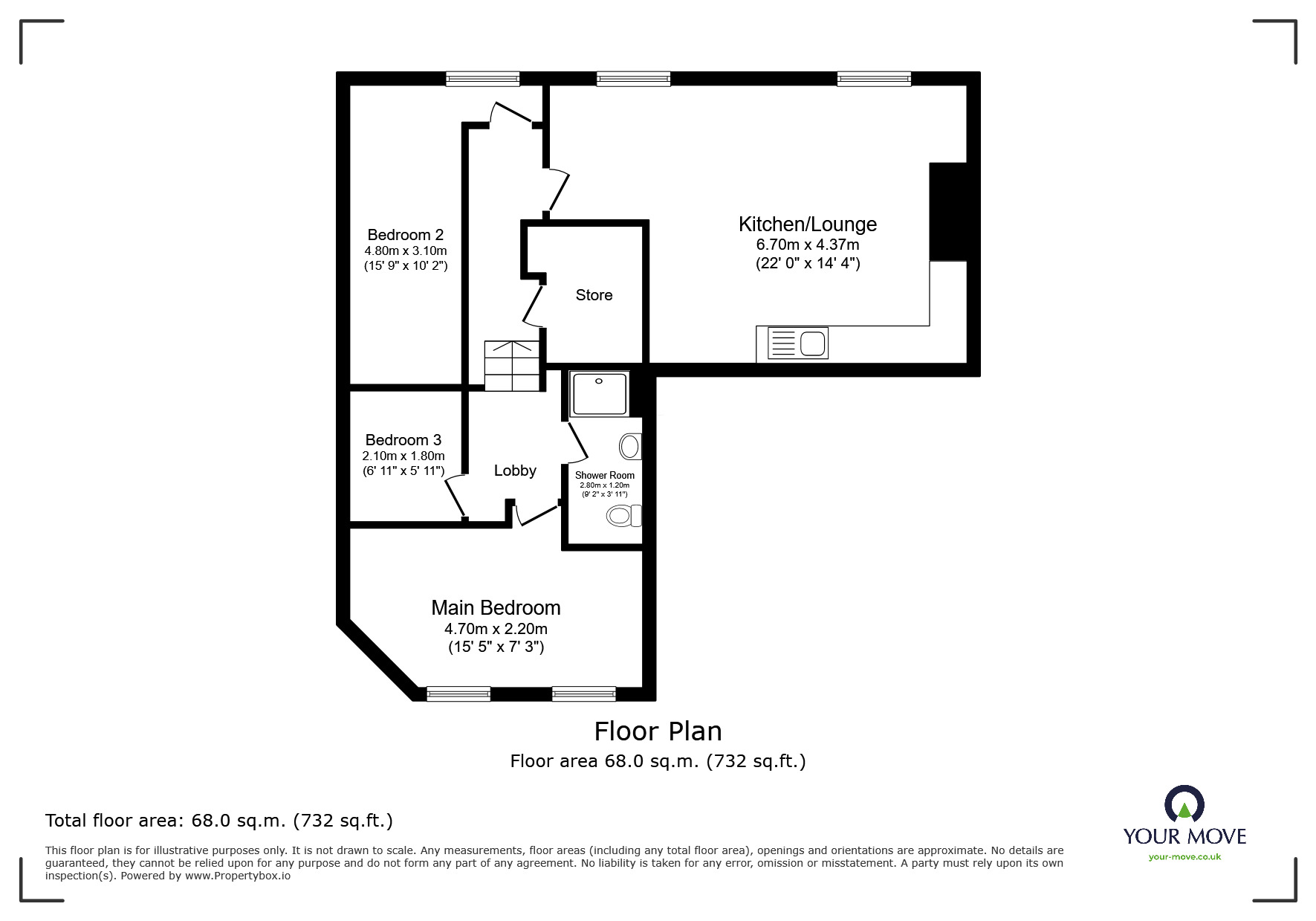 Floorplan of 2 bedroom  Flat to rent, Crown Street, Wellington, Telford, TF1