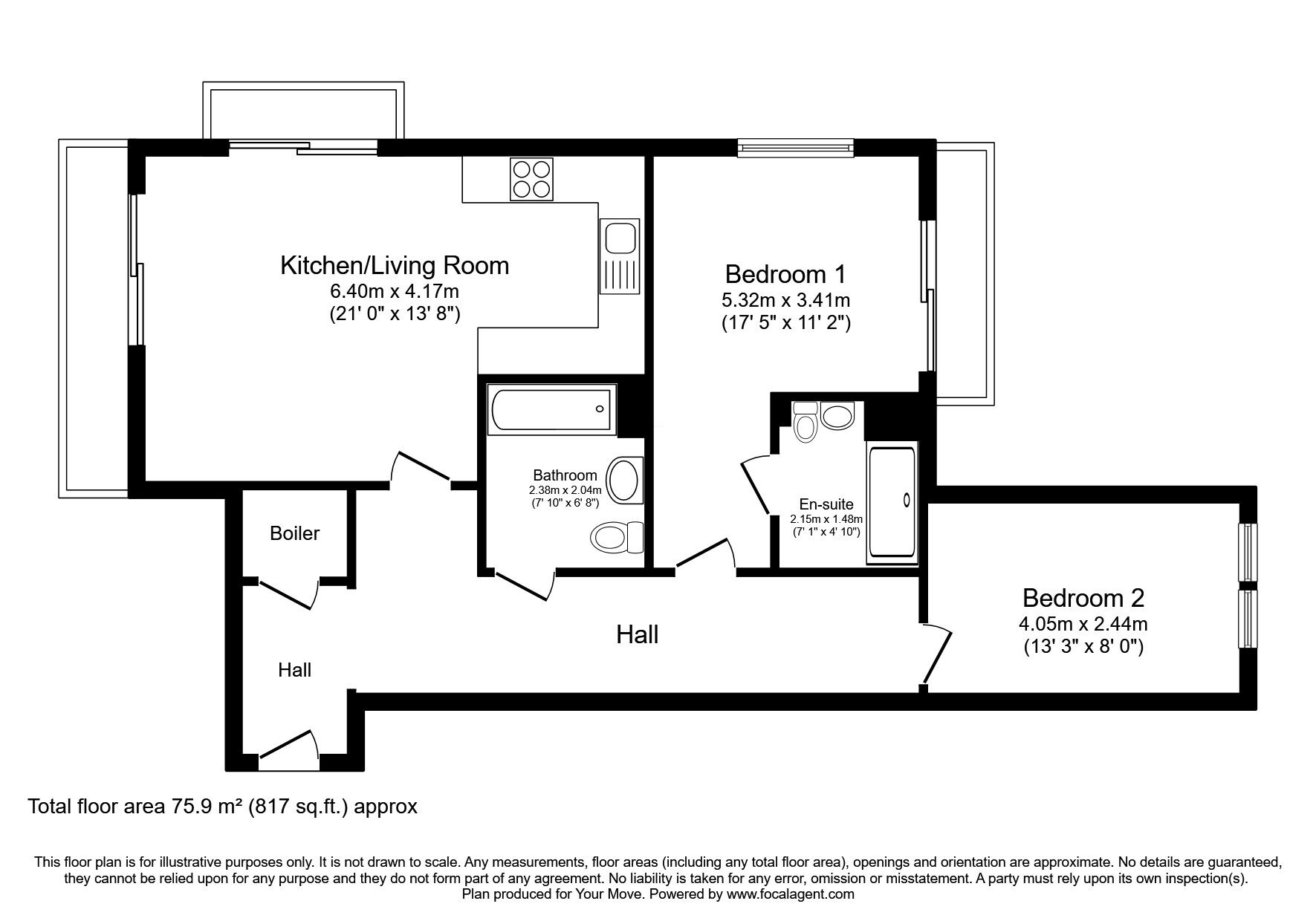 Floorplan of 2 bedroom  Flat for sale, Cadman Court, Lawley Village, Shropshire, TF3