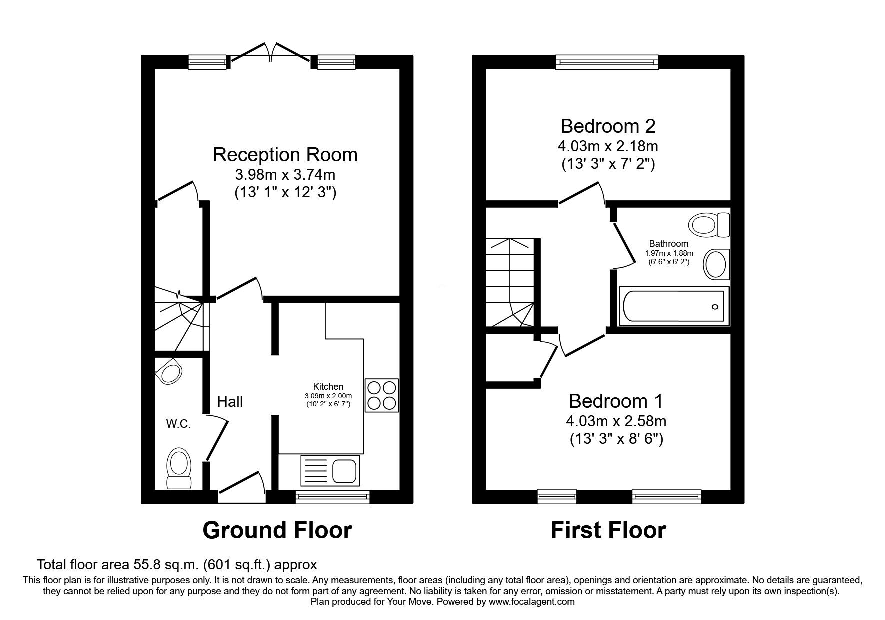 Floorplan of 2 bedroom Semi Detached House for sale, Brickhill Lane, Ketley, Shropshire, TF1