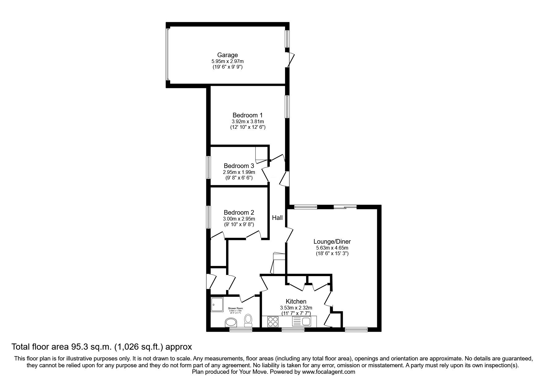Floorplan of 3 bedroom Link Detached Bungalow for sale, Severn Drive, Wellington, Shropshire, TF1