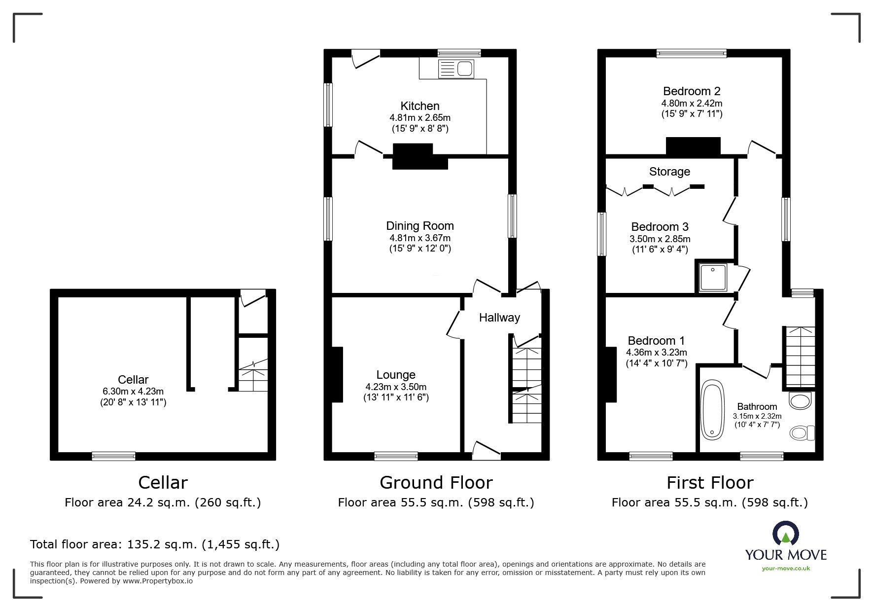 Floorplan of 3 bedroom End Terrace House for sale, Queen Street, Wellington, Shropshire, TF1