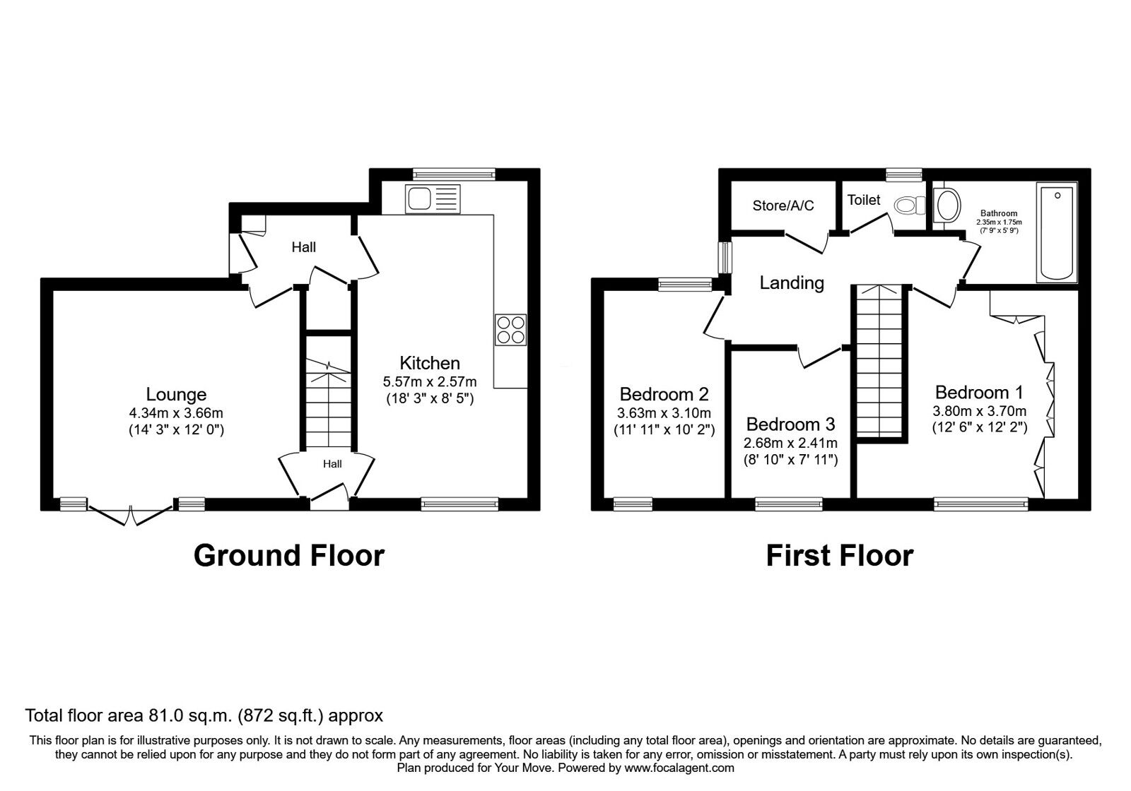 Floorplan of 3 bedroom Mid Terrace House for sale, Stebbings, Sutton Hill, Shropshire, TF7