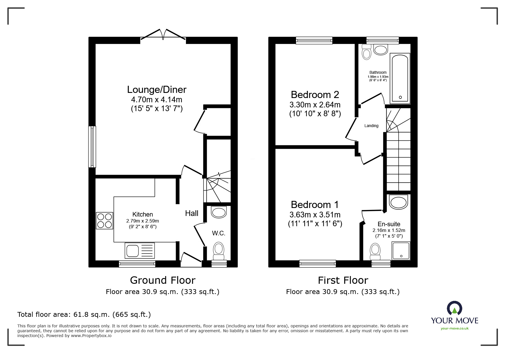 Floorplan of 2 bedroom Semi Detached House for sale, Brambles Walk, Wellington, Shropshire, TF1