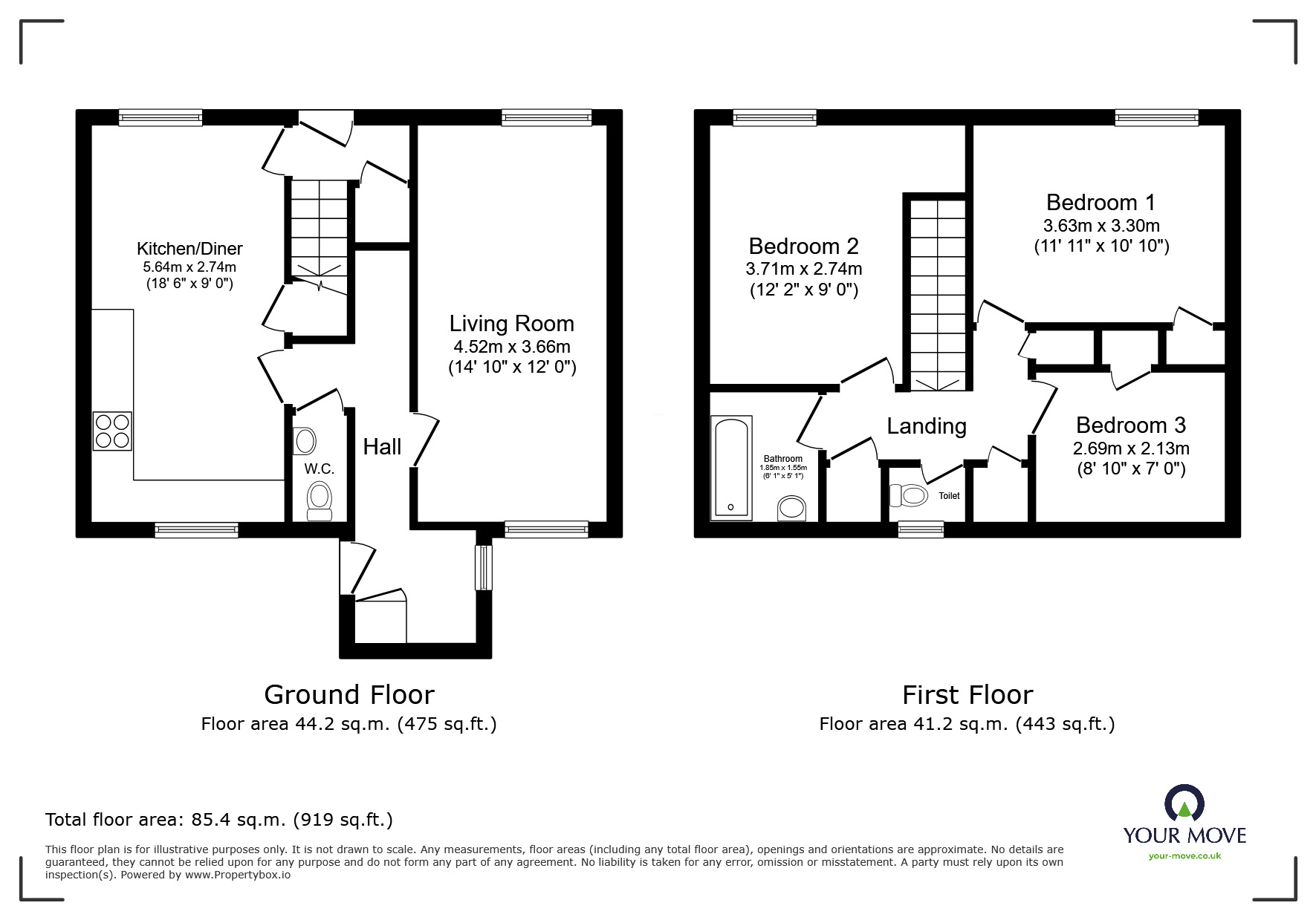 Floorplan of 3 bedroom Mid Terrace House for sale, Sunnymead, Sutton Hill, Shropshire, TF7