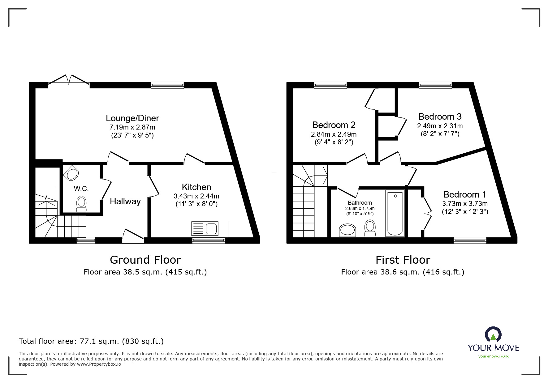 Floorplan of 3 bedroom Semi Detached House for sale, Saville Close, Wellington, Shropshire, TF1
