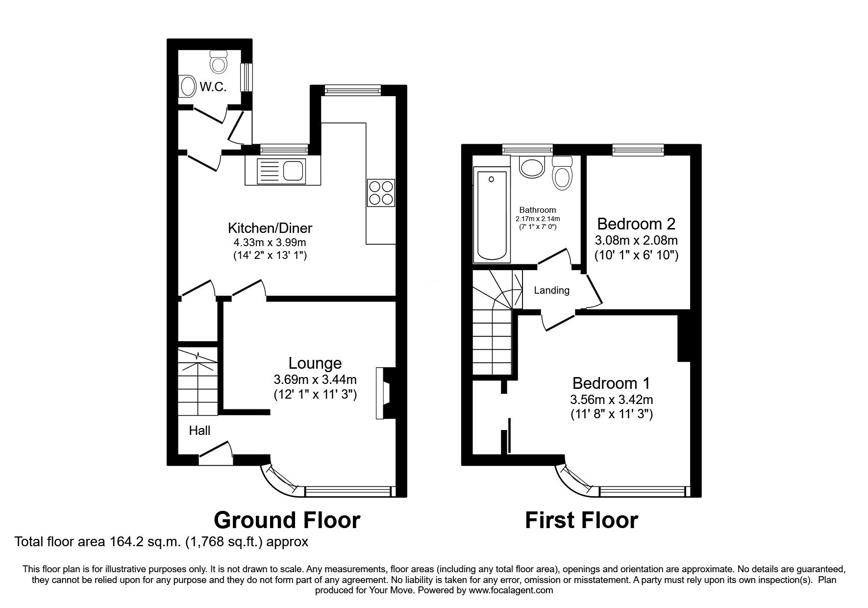 Floorplan of 2 bedroom Mid Terrace House for sale, Roseway, Wellington, Shropshire, TF1