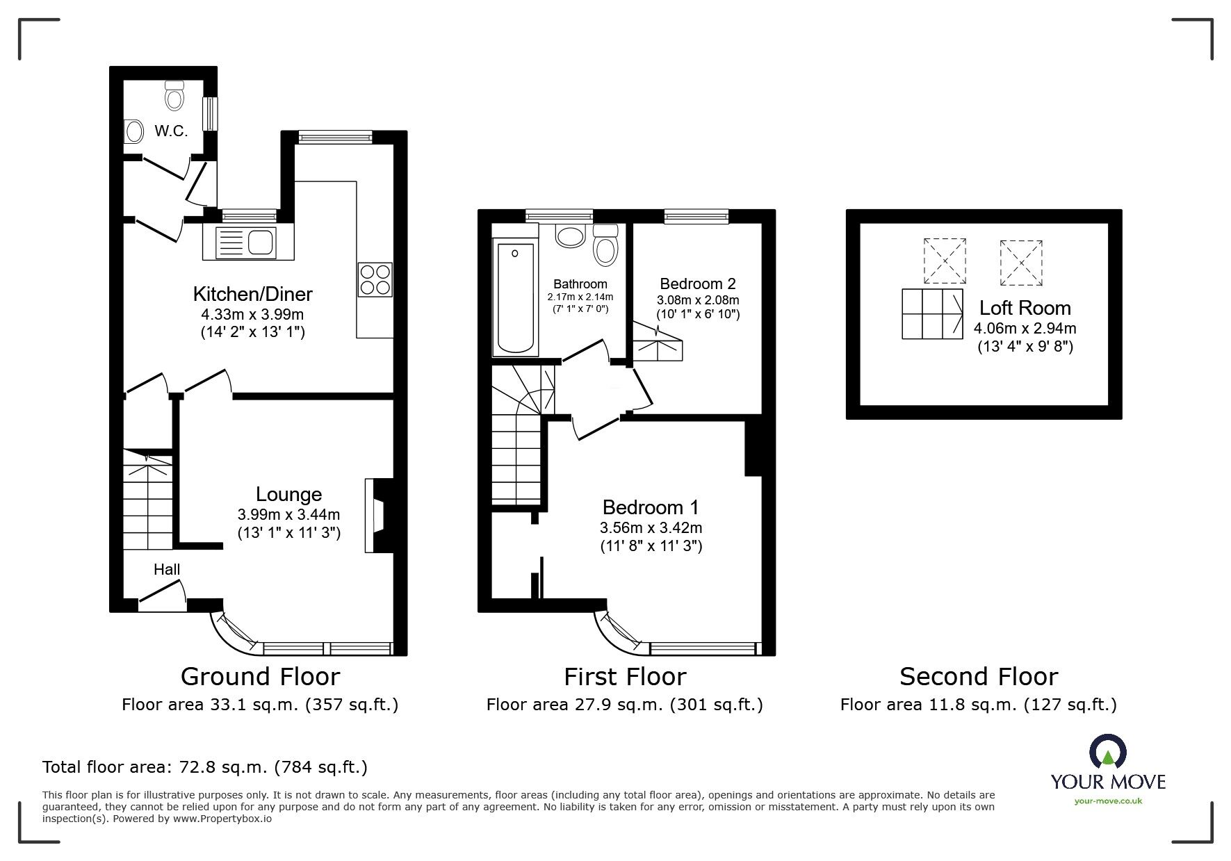 Floorplan of 2 bedroom Mid Terrace House for sale, Roseway, Wellington, Shropshire, TF1