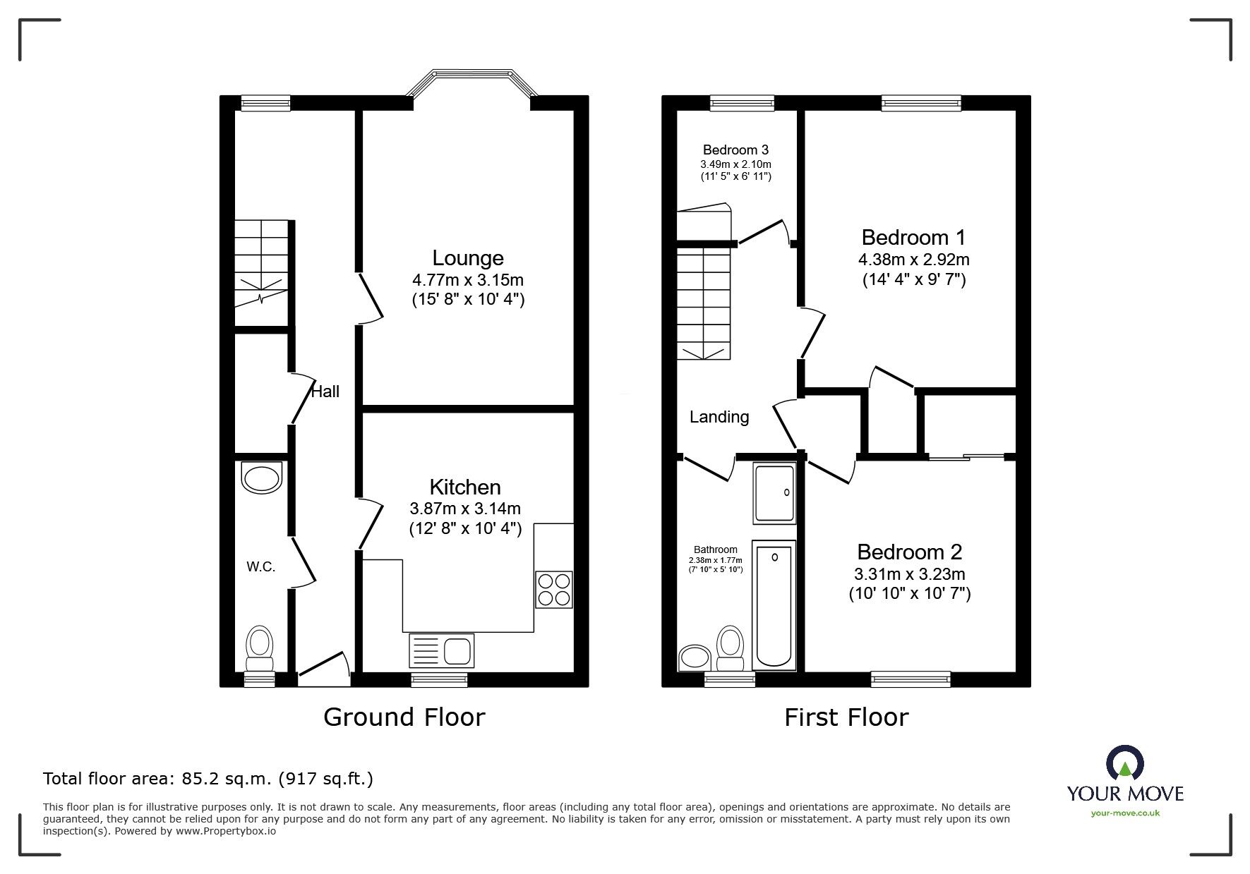 Floorplan of 3 bedroom End Terrace House for sale, Eversley Grove, Wolverhampton, West Midlands, WV11