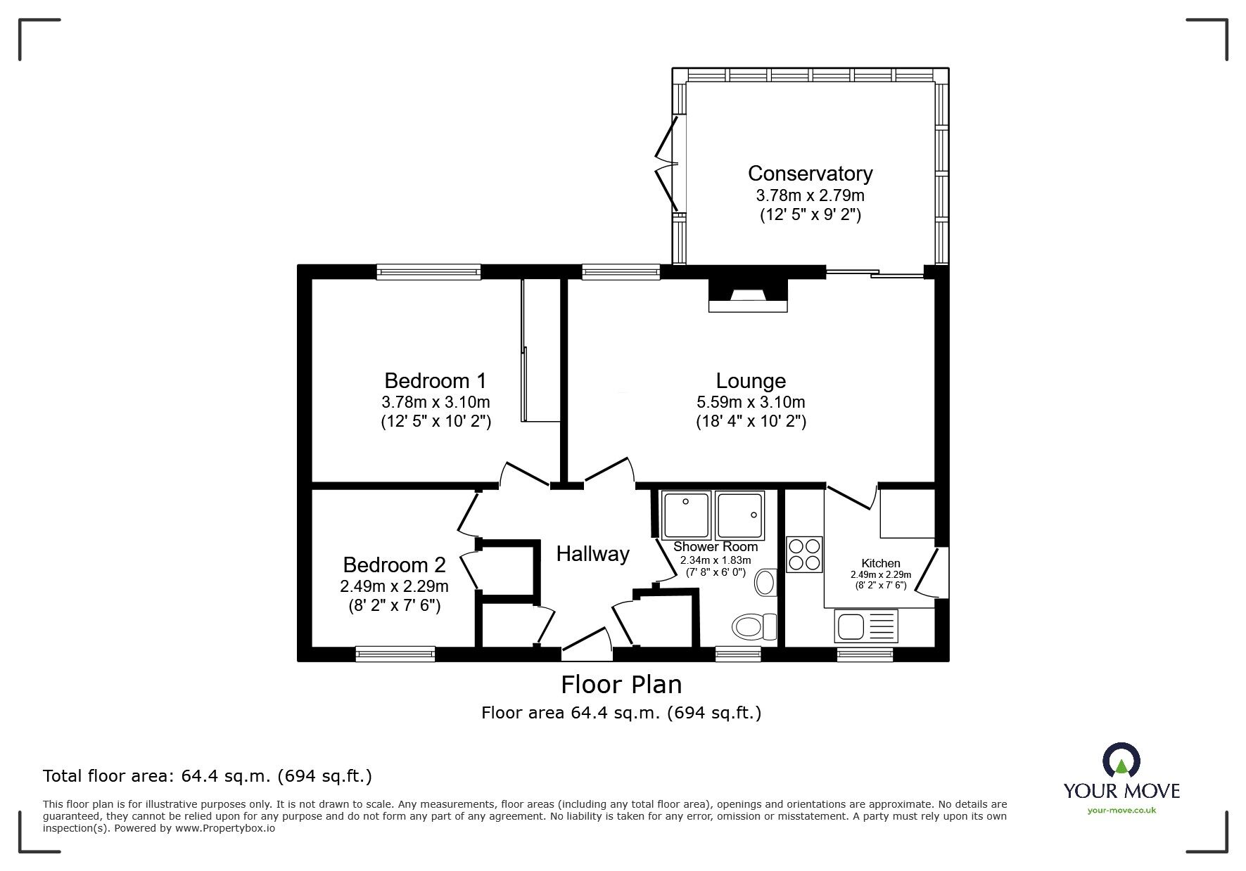 Floorplan of 2 bedroom Detached Bungalow for sale, Trench Close, Trench, Shropshire, TF2